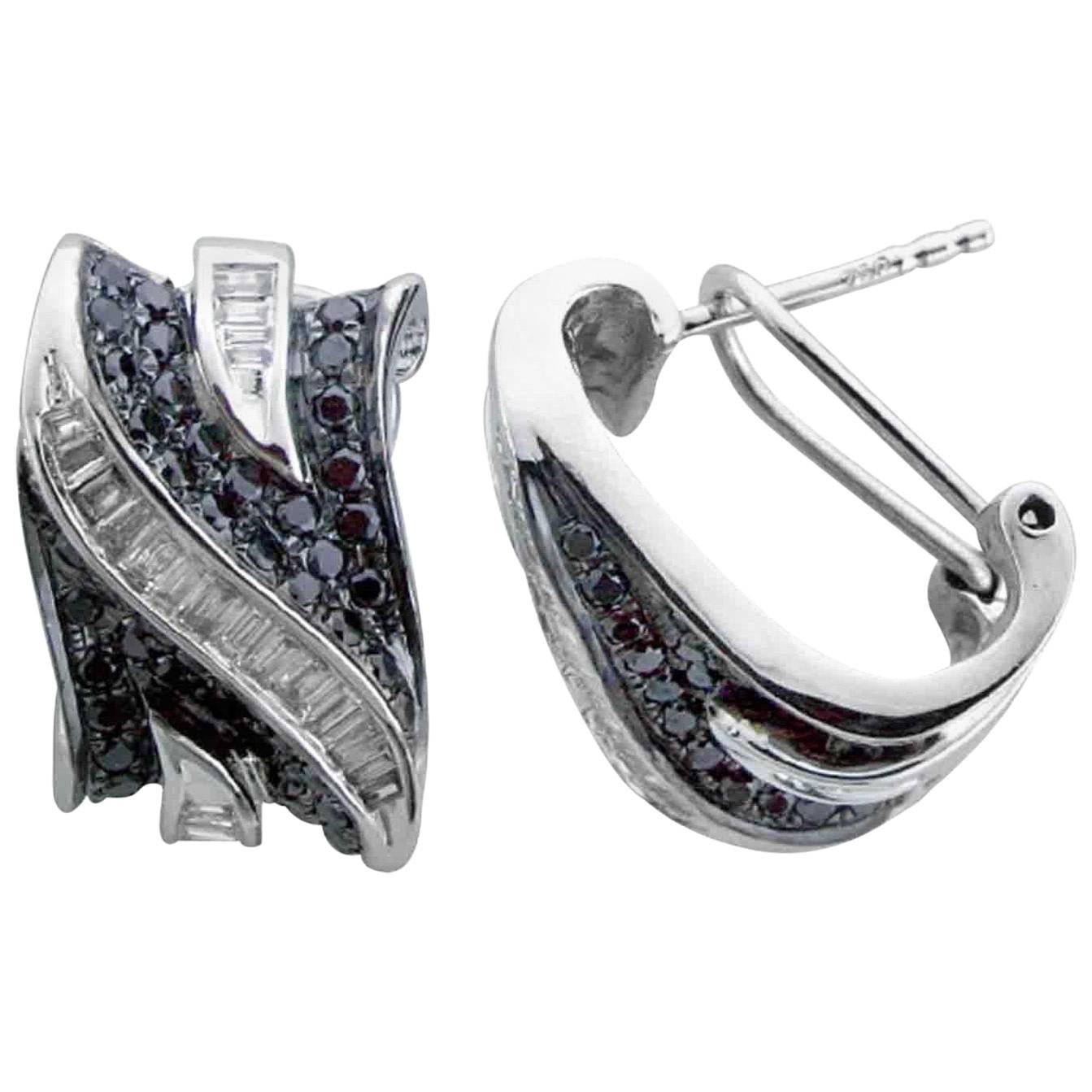 Two-Tone Diamond 18 Karat Gold Hoop Earrings For Sale