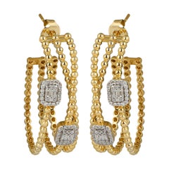 Two Tone Diamond 18 Karat Gold Hoop Earrings