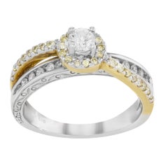 Bague de fiançailles pour femme en or blanc et jaune 14 carats avec diamants bicolores de 0,60 carat poids total