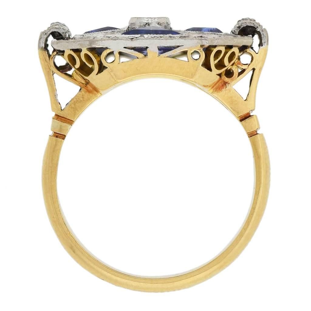 Ring mit zweifarbigem Diamanten und Saphiren (Art déco) im Angebot