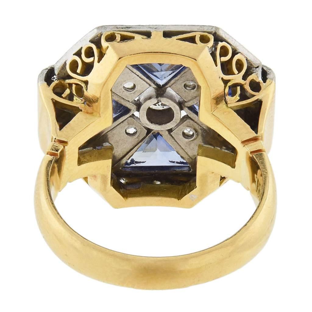 Ring mit zweifarbigem Diamanten und Saphiren (Rosenschliff) im Angebot