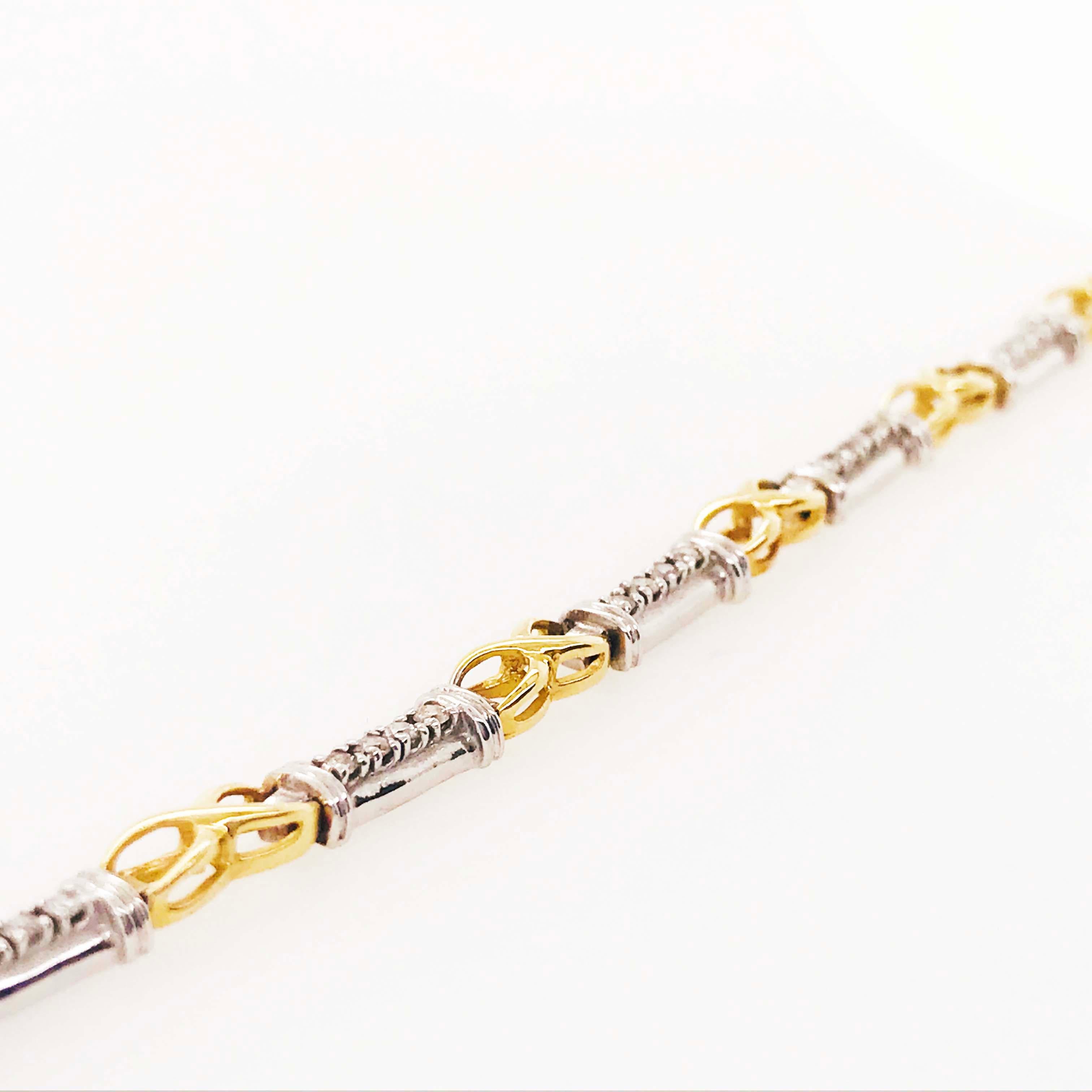 Two-Tone Diamond Bracelet with Alternating White and Yellow Gold Links 1/2 Carat 1