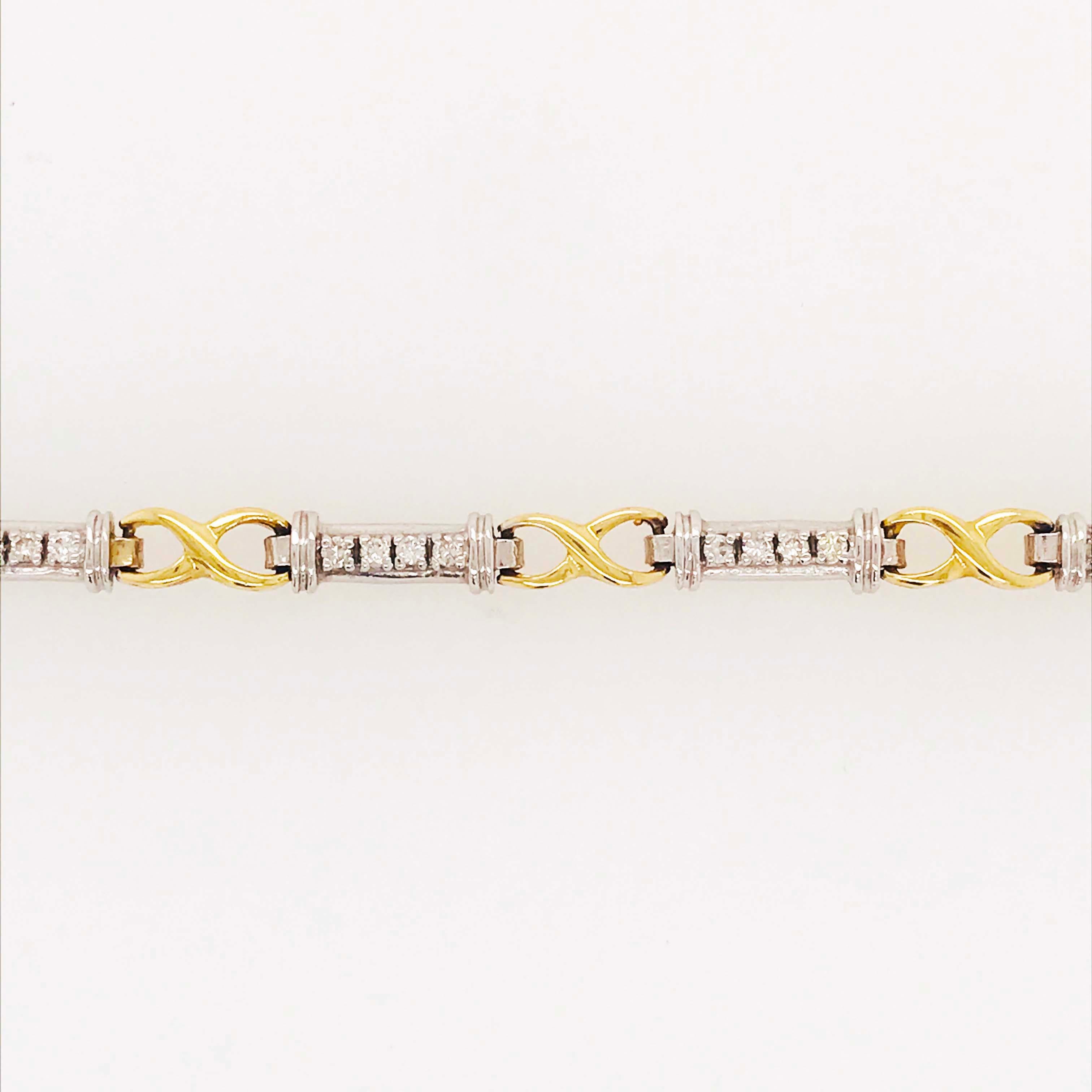 Two-Tone Diamond Bracelet with Alternating White and Yellow Gold Links 1/2 Carat 2