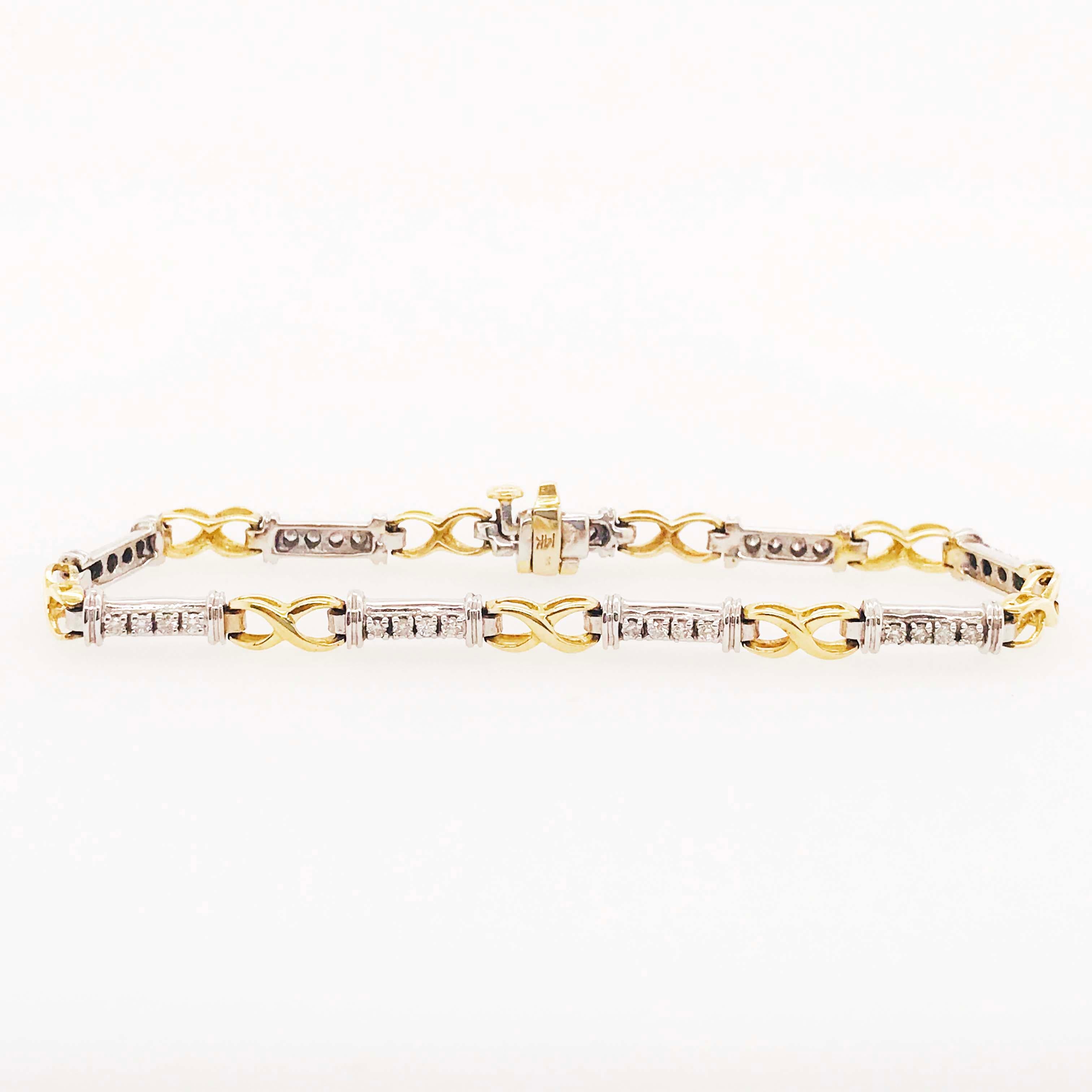 Artisan Two-Tone Diamond Bracelet with Alternating White and Yellow Gold Links 1/2 Carat