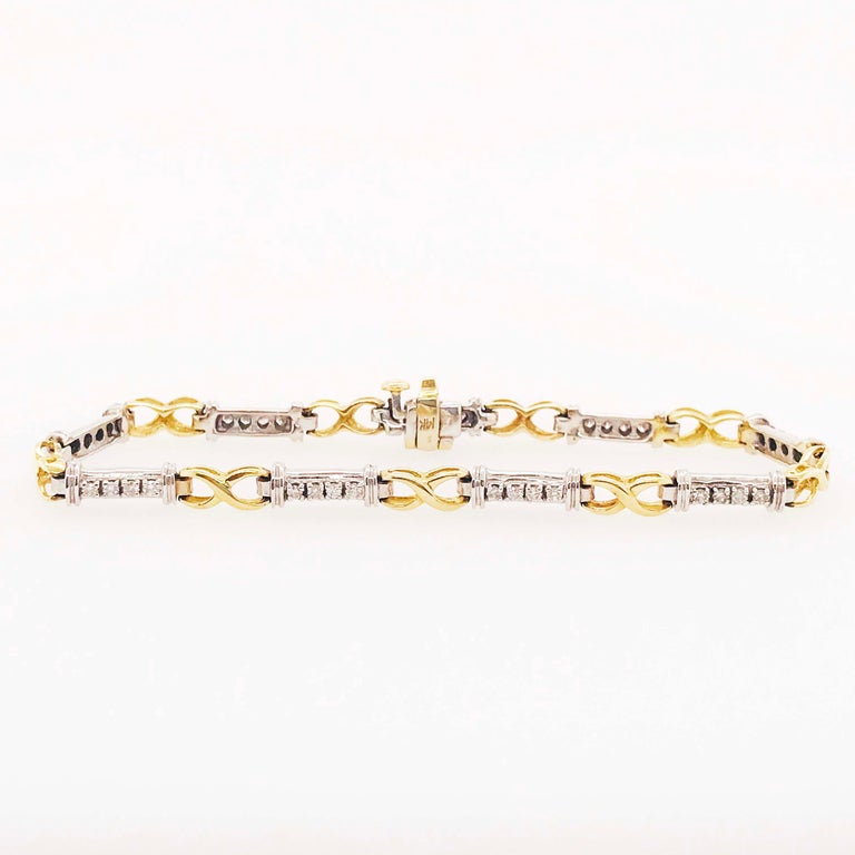Two-Tone Diamond Bracelet with Alternating White and Yellow Gold Links 1/2  Carat For Sale at 1stDibs | two tone bracelet, two tone gold bracelets for  womens, two toned bracelet