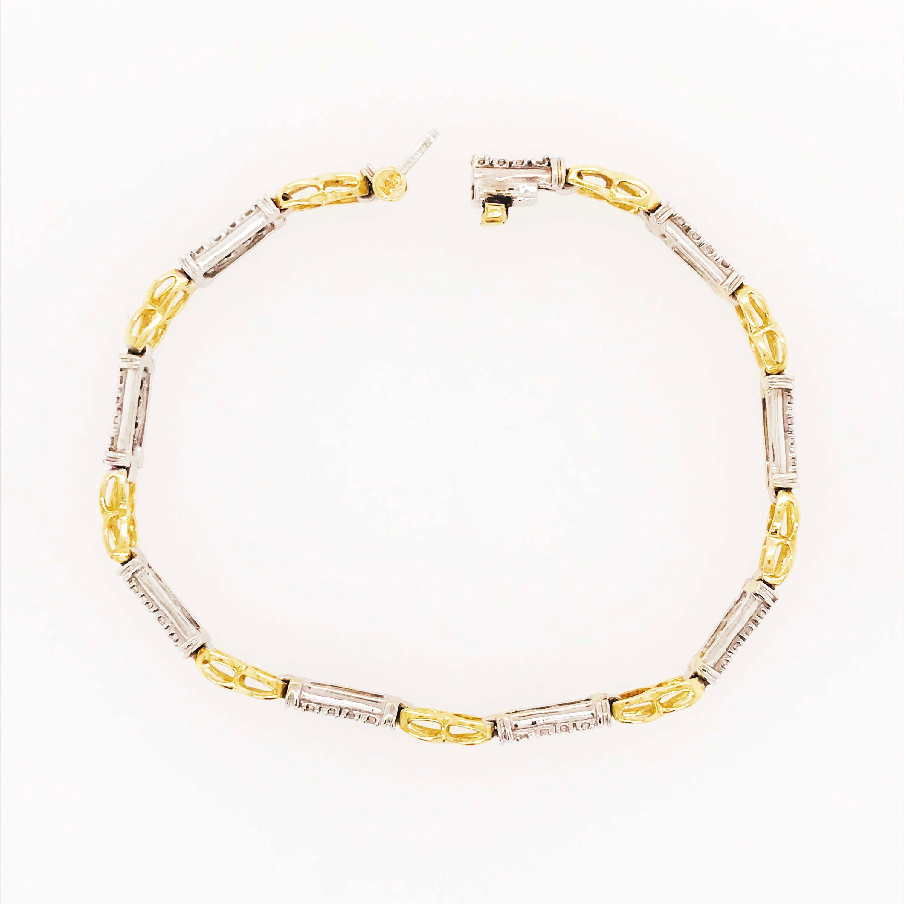 Round Cut Two-Tone Diamond Bracelet with Alternating White and Yellow Gold Links 1/2 Carat