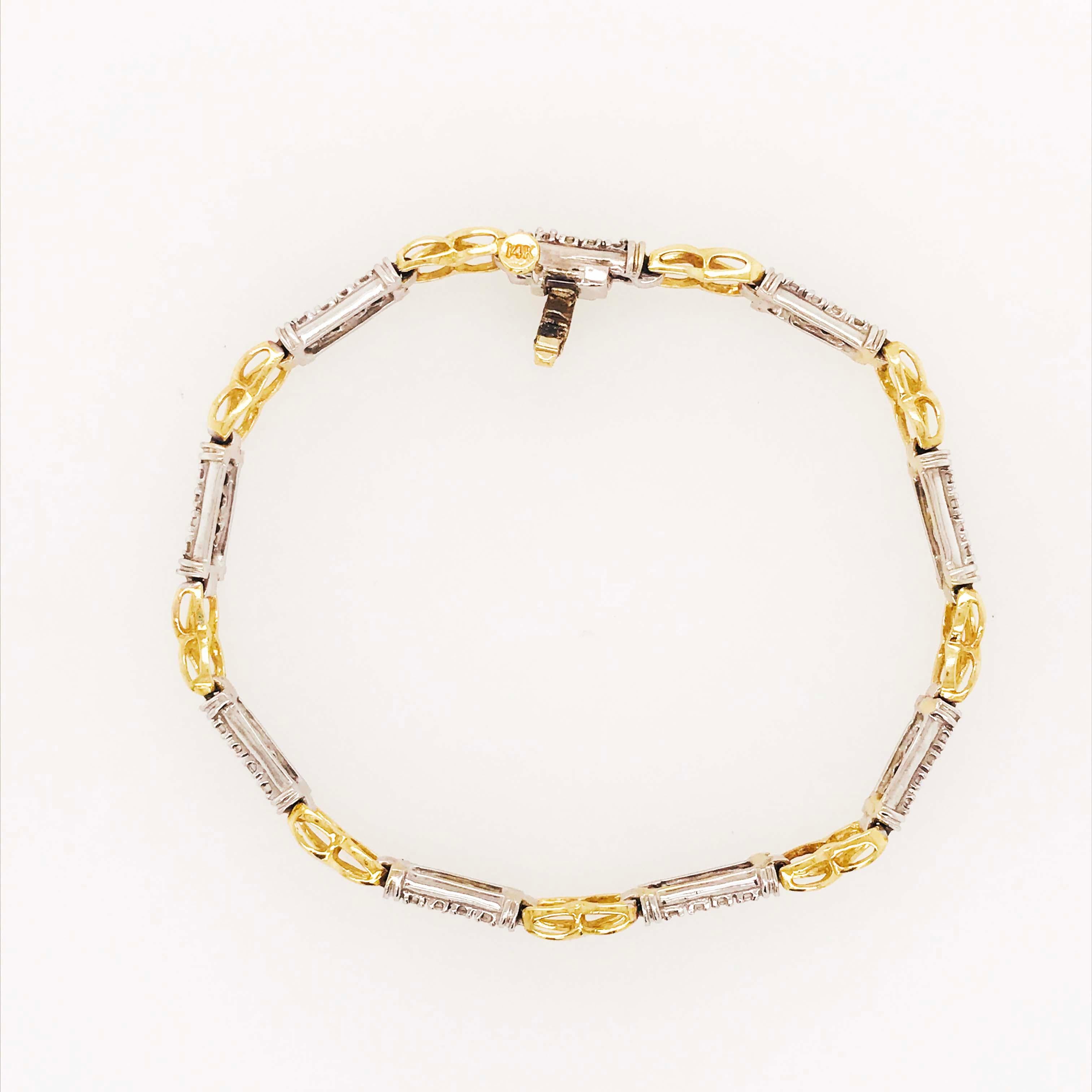 Two-Tone Diamond Bracelet with Alternating White and Yellow Gold Links 1/2 Carat In New Condition In Austin, TX