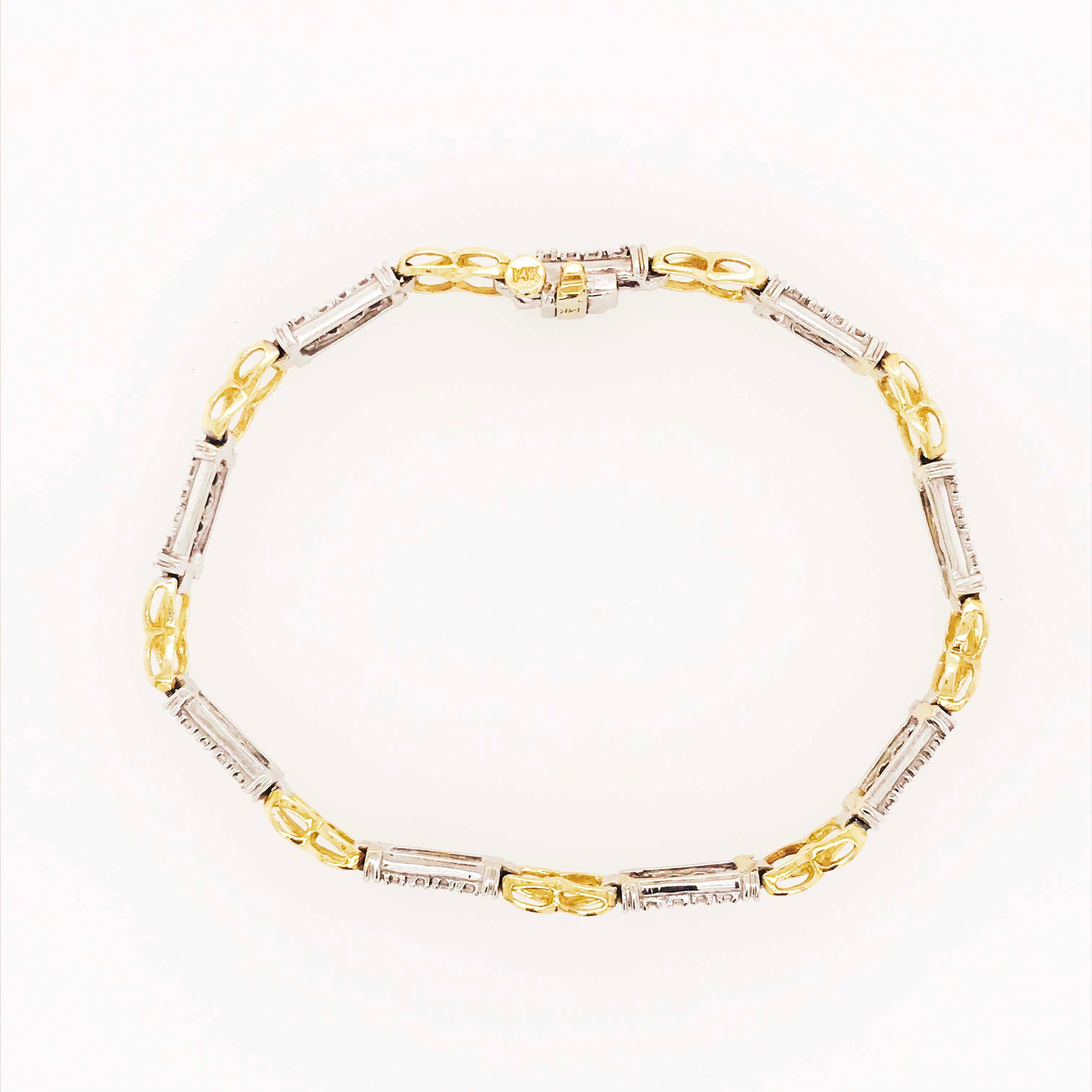 Women's Two-Tone Diamond Bracelet with Alternating White and Yellow Gold Links 1/2 Carat