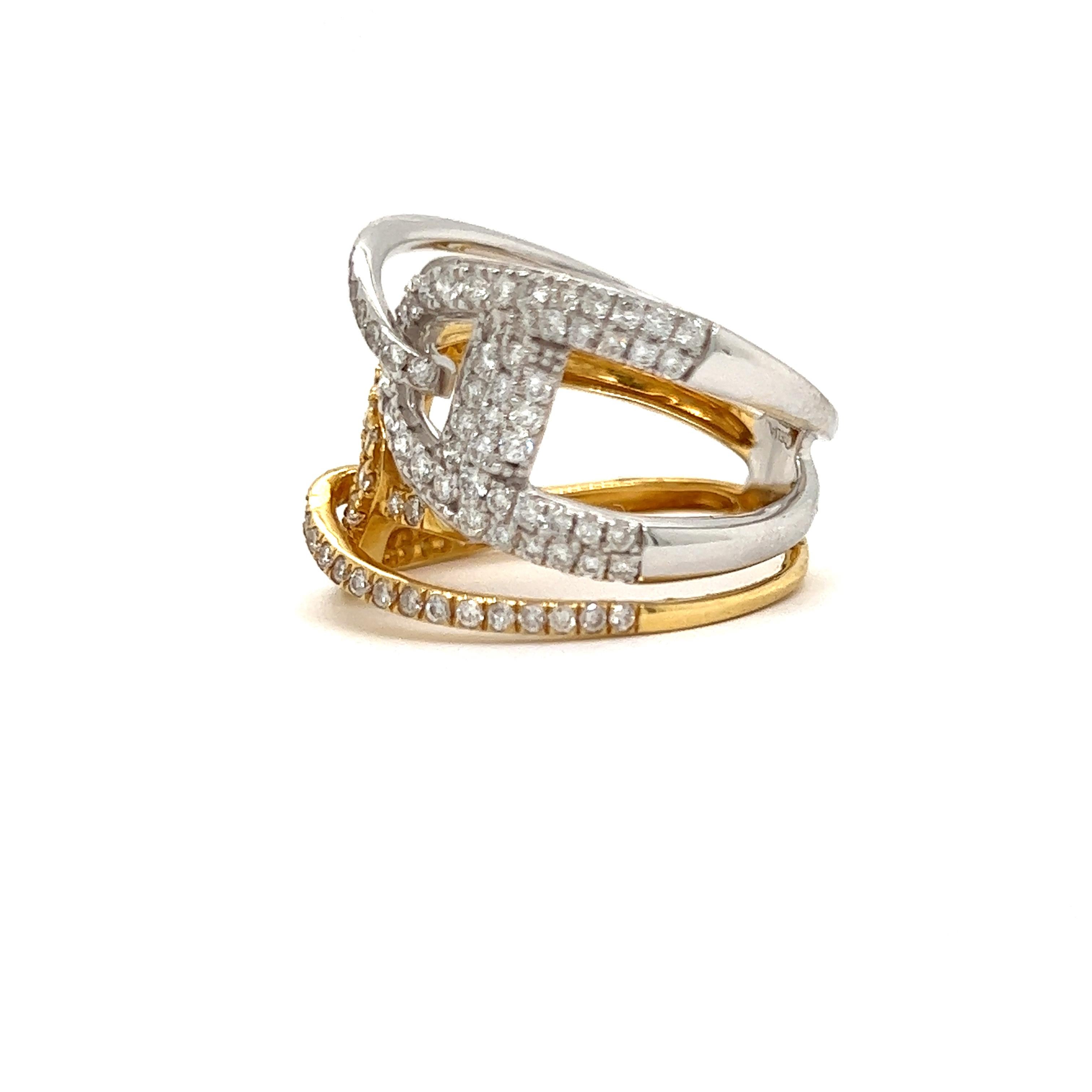 Round Cut Two Tone Diamond Buckle Ring For Sale