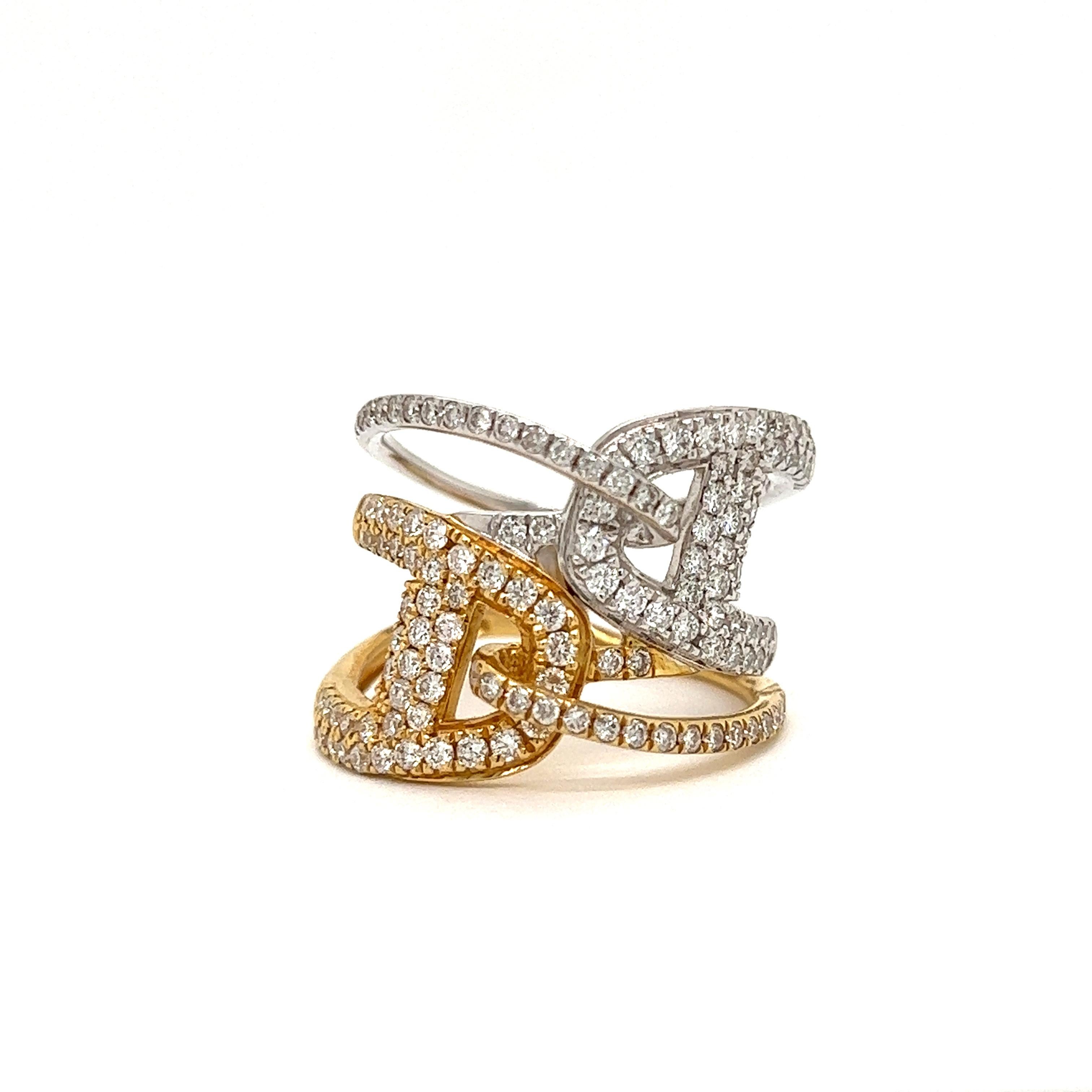 Two Tone Diamond Buckle Ring In New Condition For Sale In Derby, NY