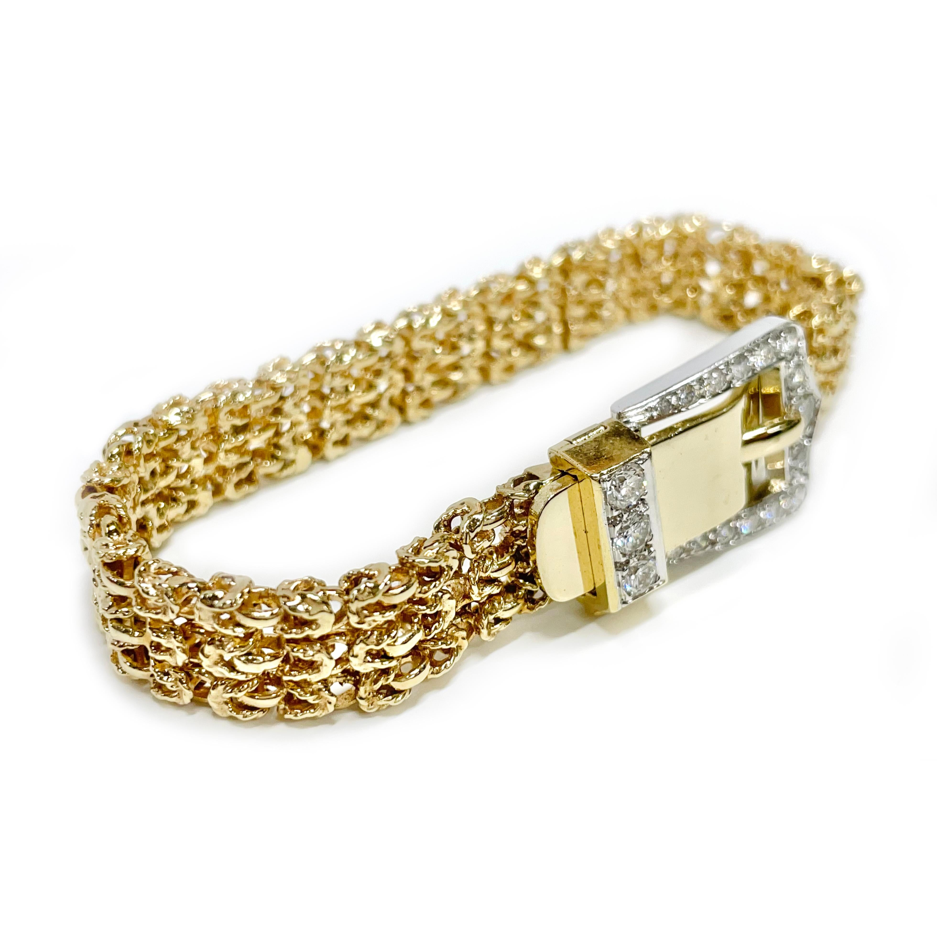 Contemporain Bracelet à maillons byzantins avec diamants bicolores en vente