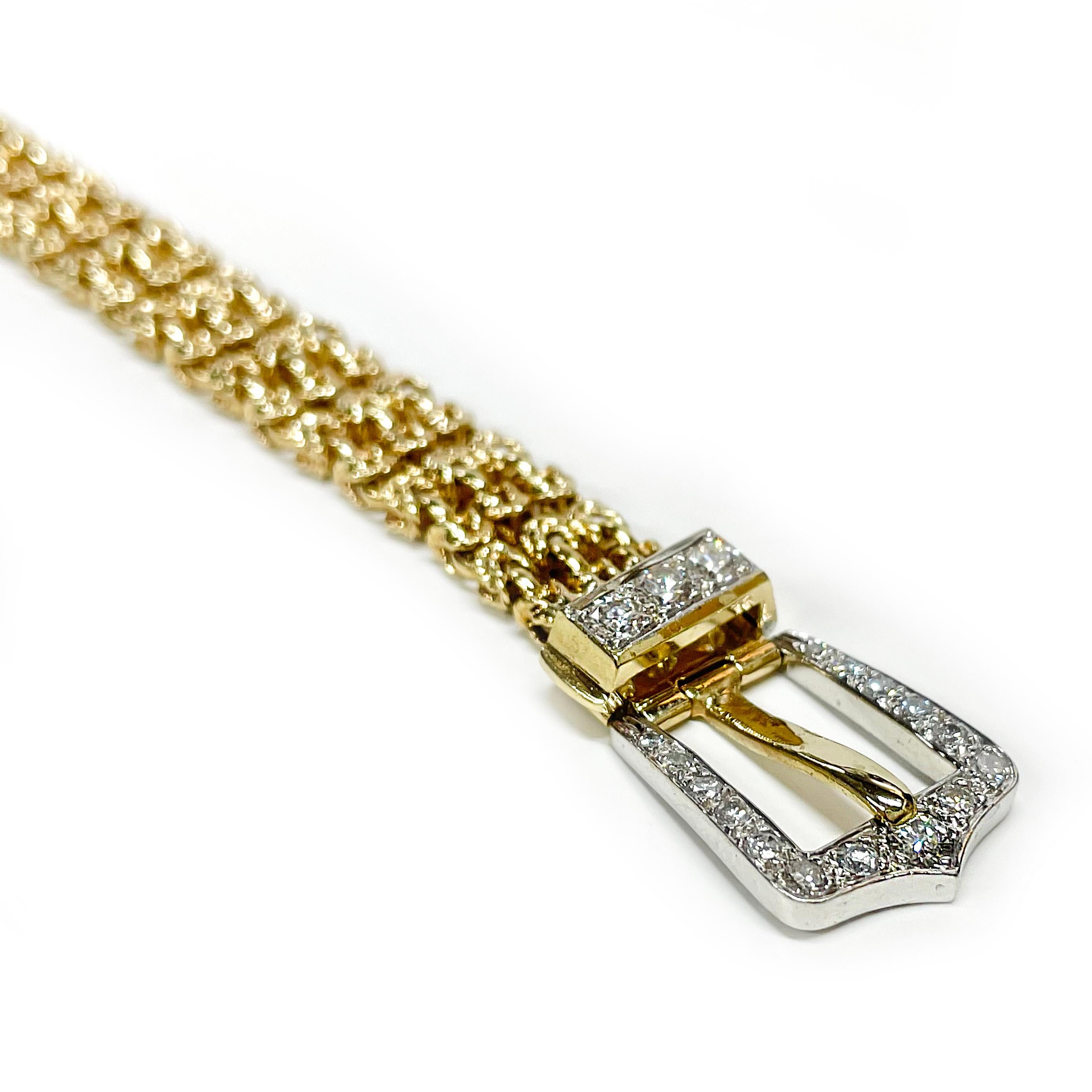 Taille ronde Bracelet à maillons byzantins avec diamants bicolores en vente