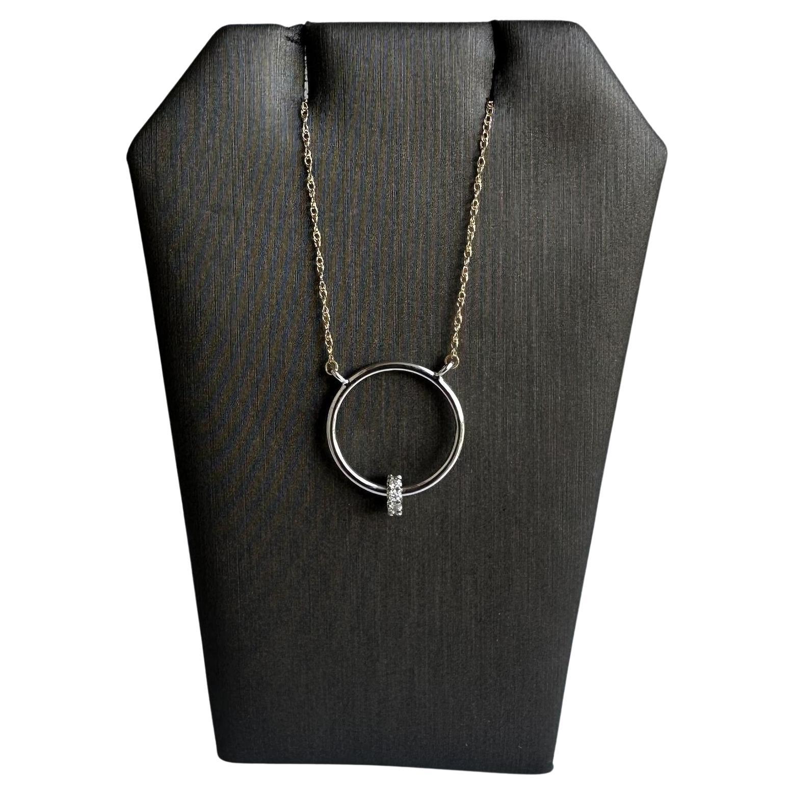 Two-Tone Diamond Circle Necklace in 10kt Gold - 0.10ctw GH SI, Adjustable 16-18"
