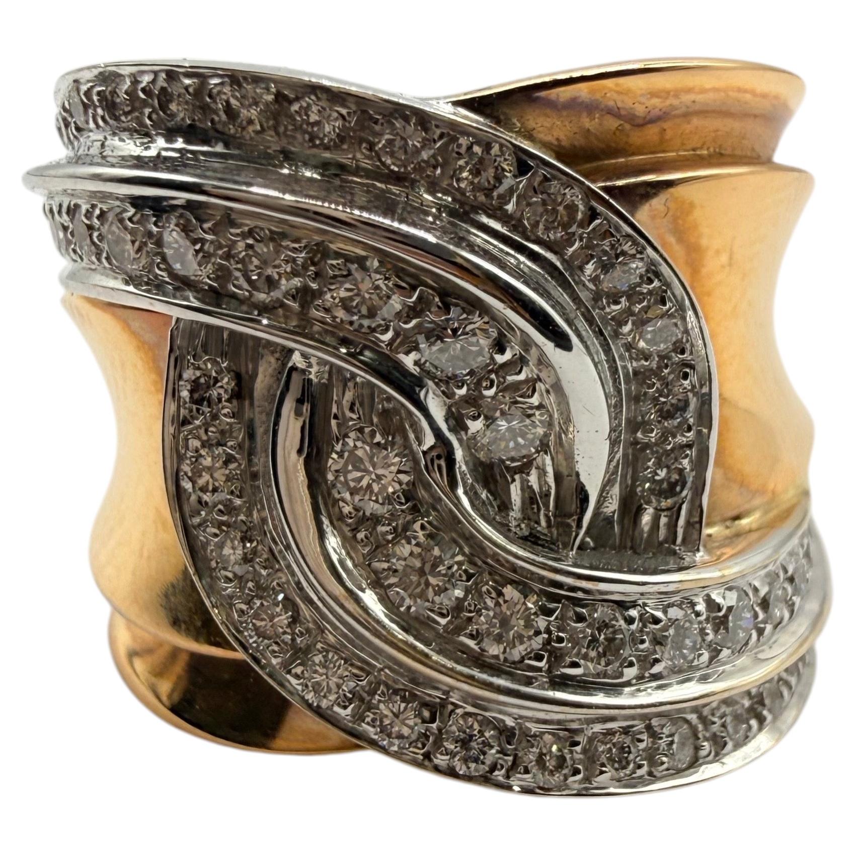 Two tone diamond cocktail ring 18KT gold For Sale