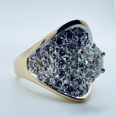 Art Deco 14K Gold Two-Tone Diamond Crest Ring, 1.28ct Center Stone