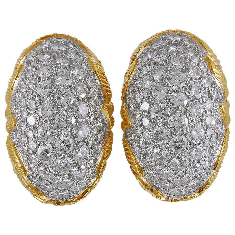 Diamond Yellow Gold Platinum Pod Bombe Earrings For Sale
