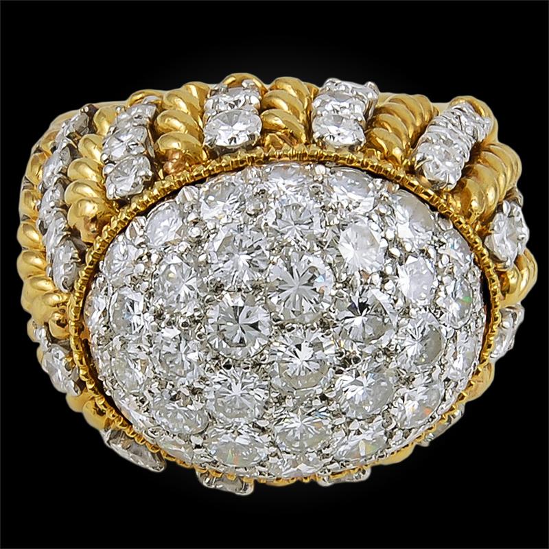 Women's 1960s Diamond Dome-Shaped Gold Rope  Ring