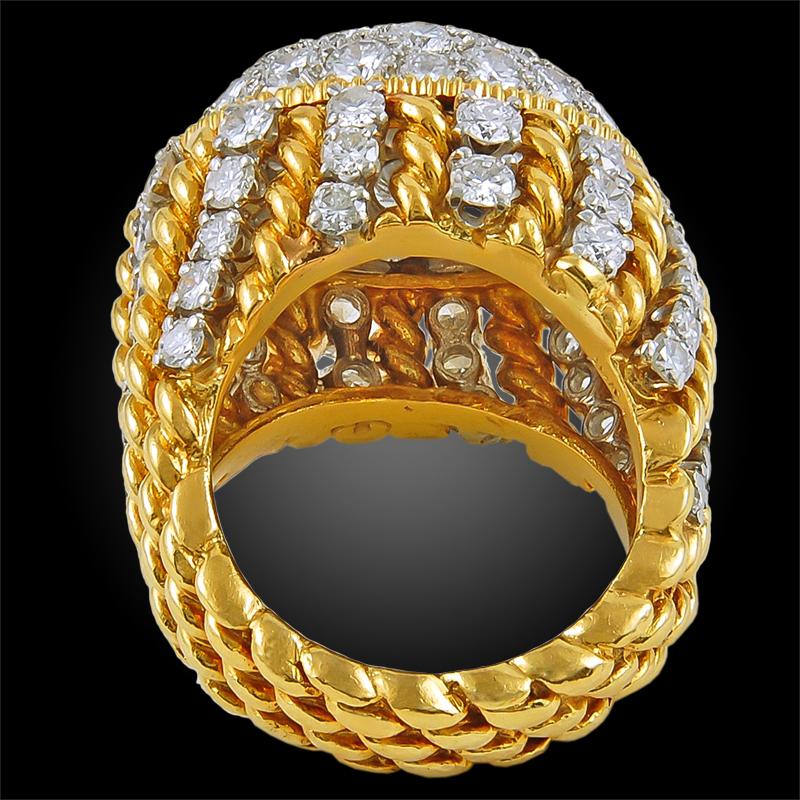1960s Diamond Dome-Shaped Gold Rope  Ring 1