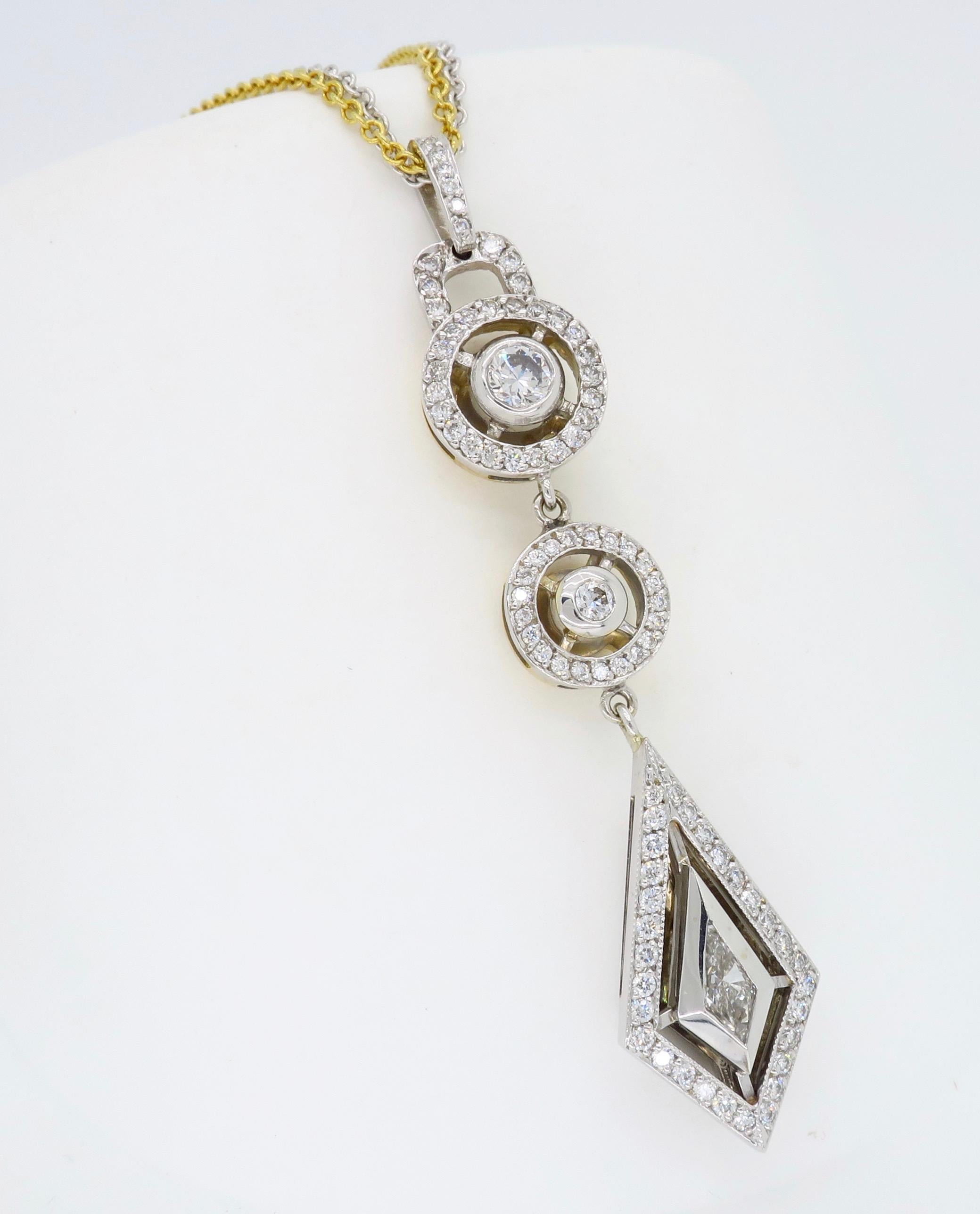 Two-Tone Diamond Drop Necklace with Mix Cut Diamonds 1