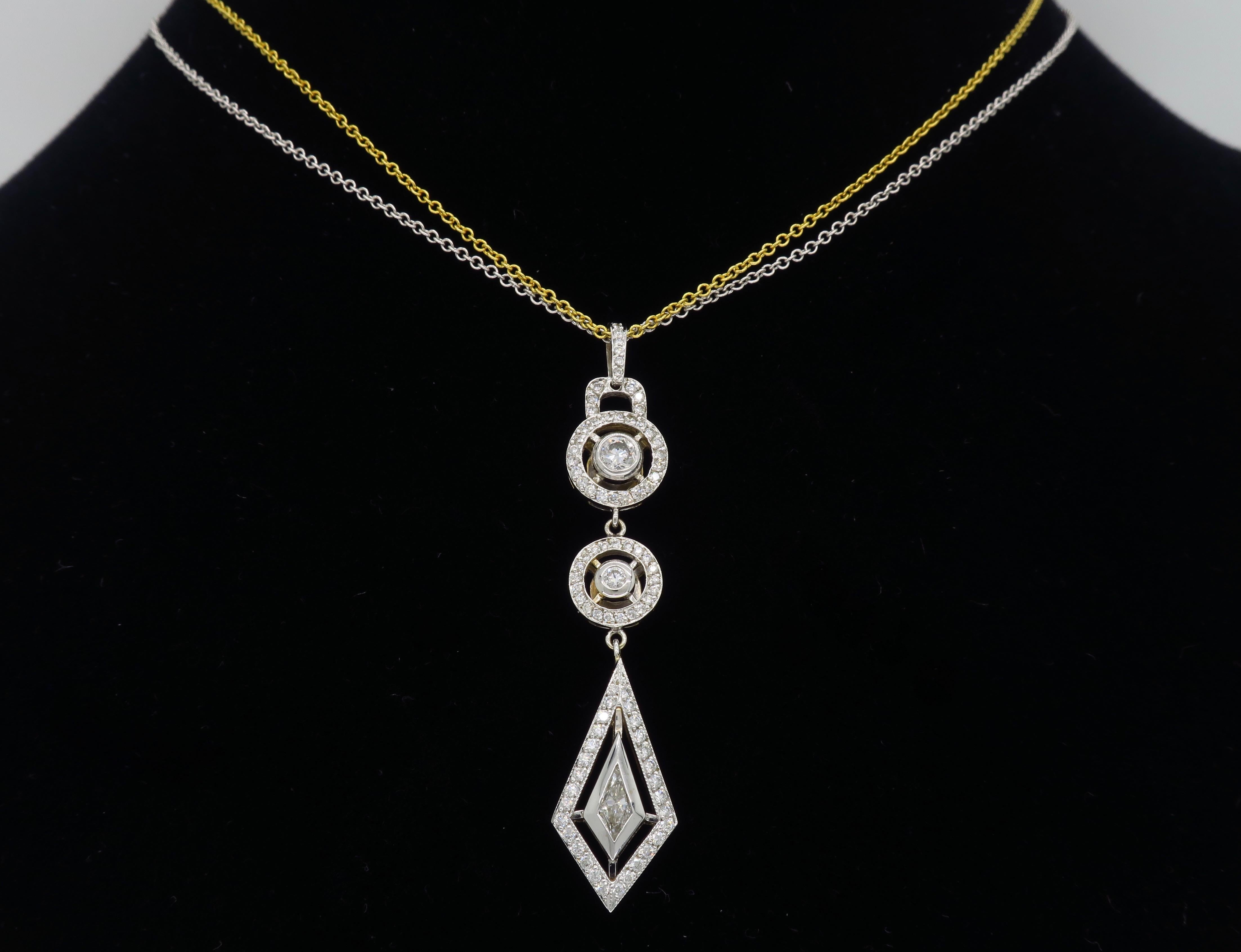 Two-Tone Diamond Drop Necklace with Mix Cut Diamonds 2