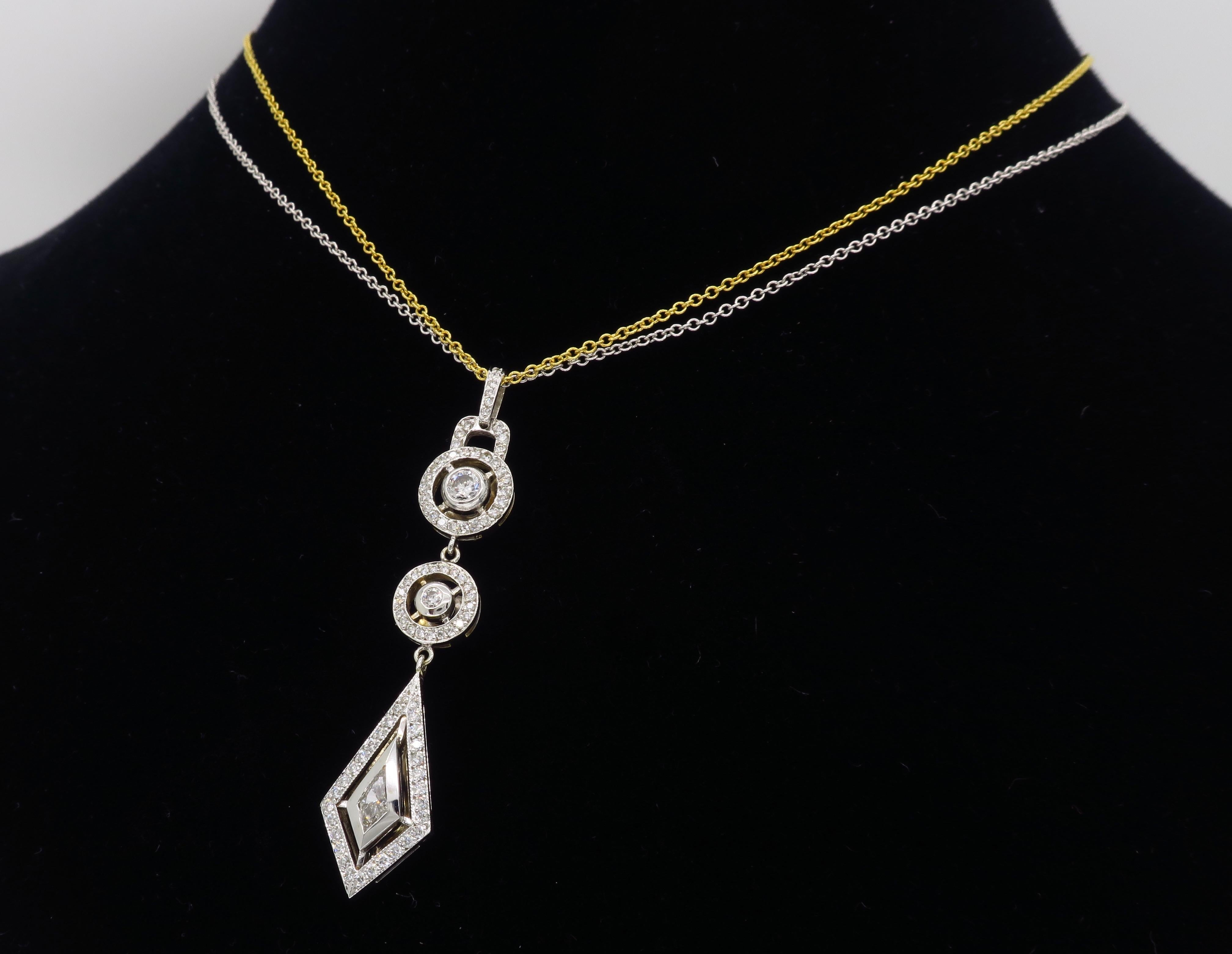 Two-Tone Diamond Drop Necklace with Mix Cut Diamonds 3
