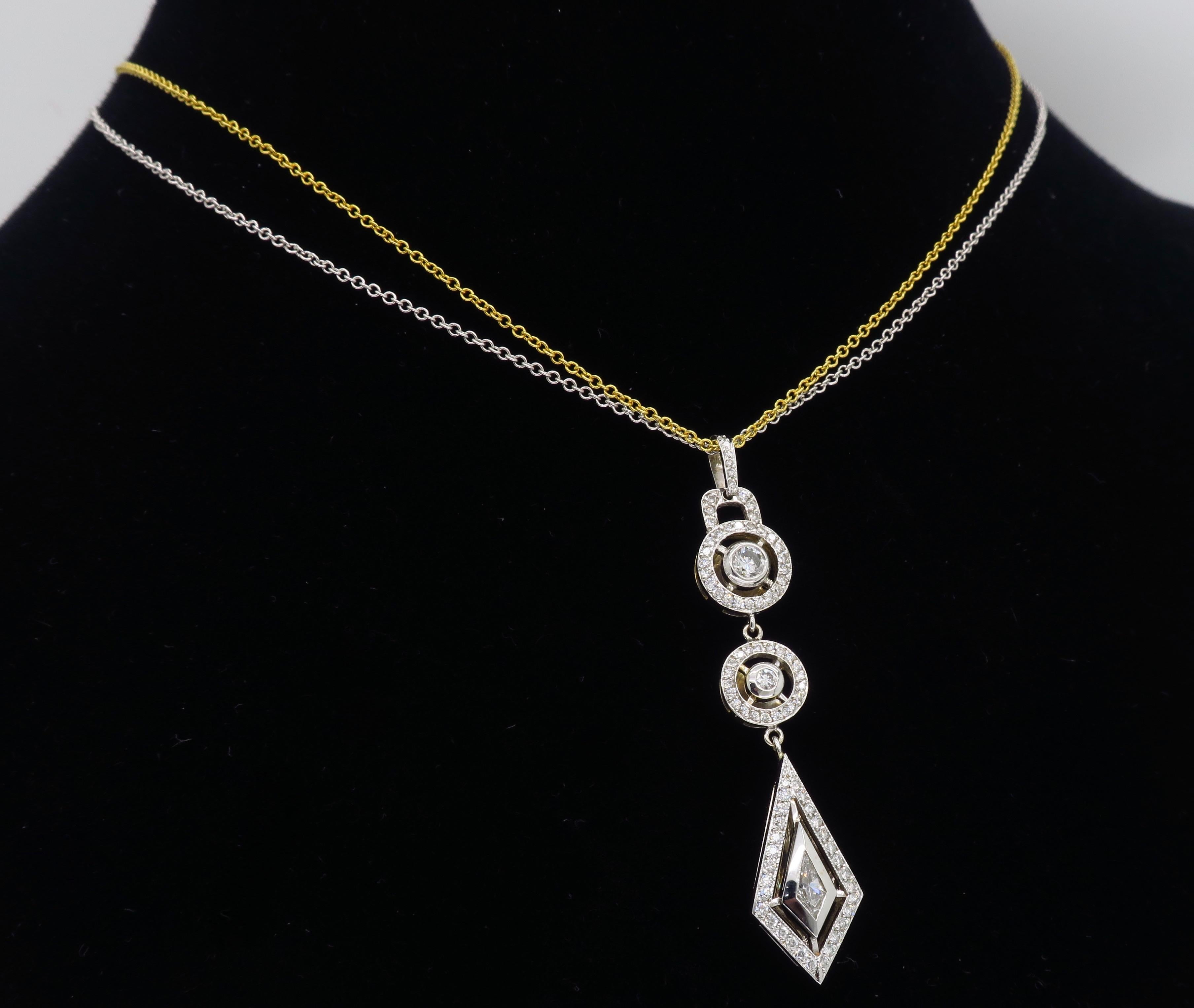 Two-Tone Diamond Drop Necklace with Mix Cut Diamonds 4