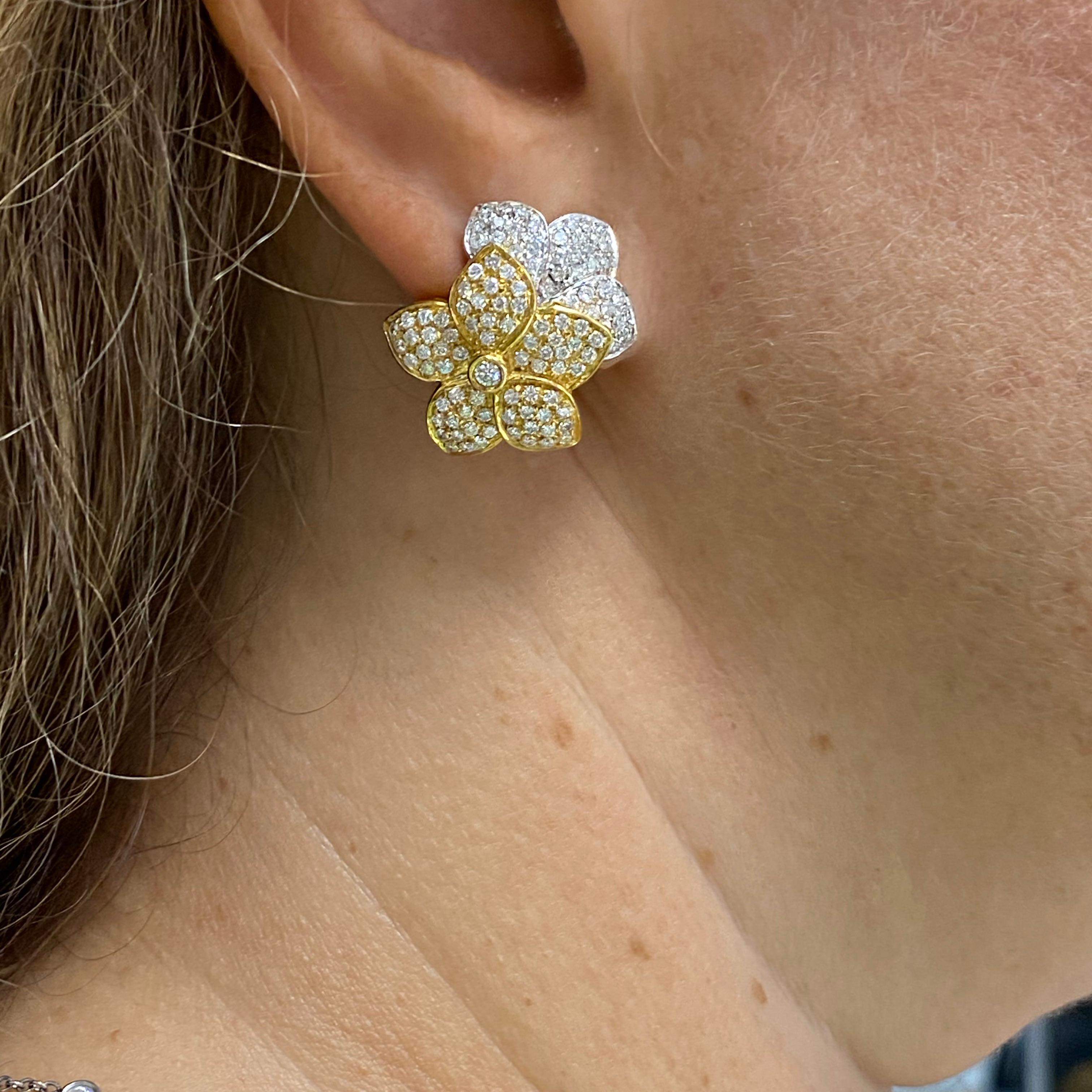 two tone gold diamond earrings