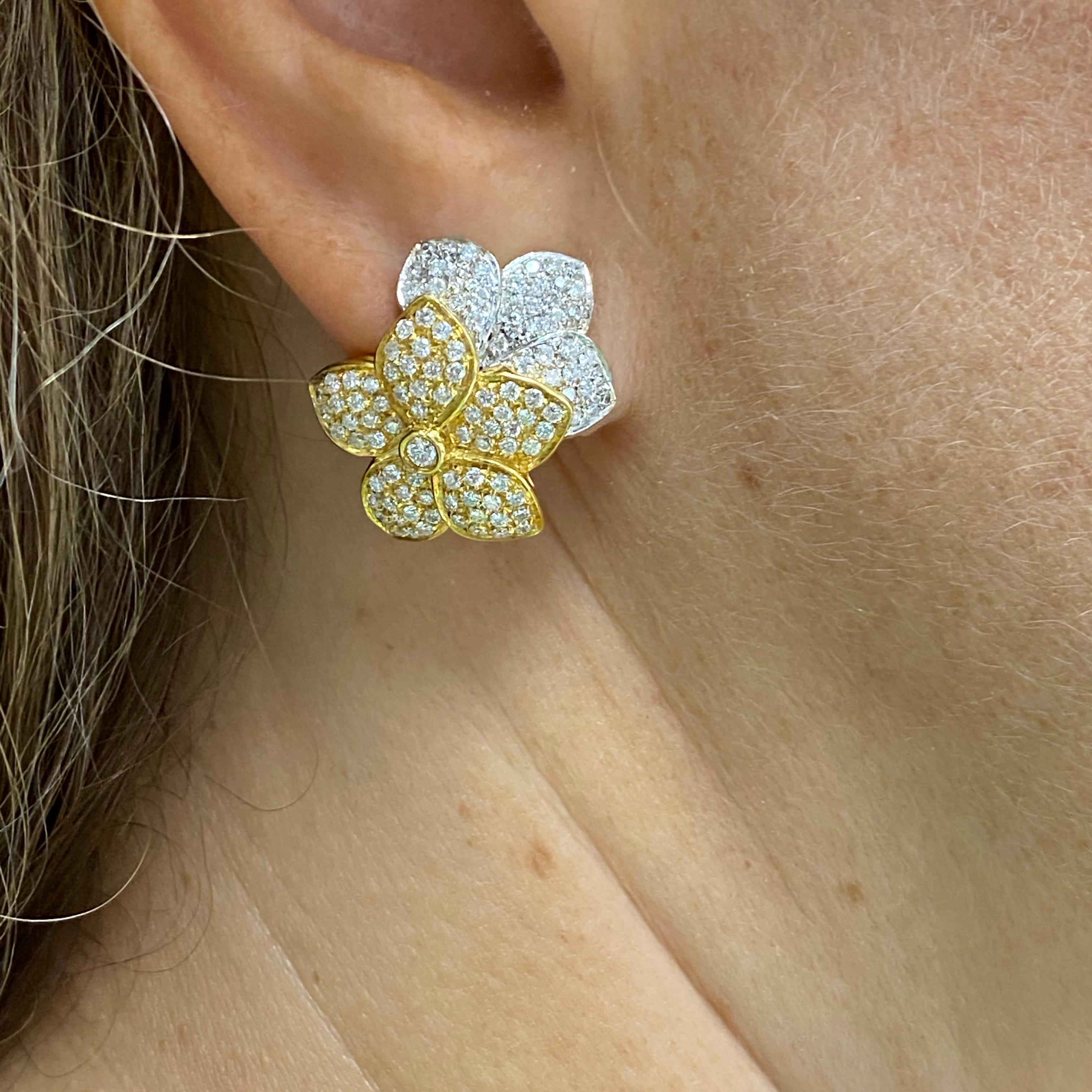 Round Cut Two-Tone Diamond Earrings For Sale