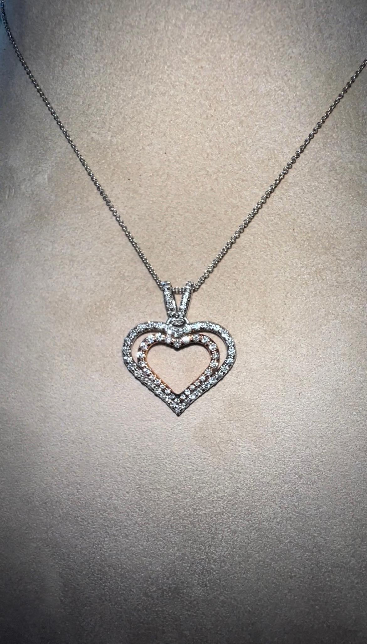 Round Cut Two Tone Diamond Heart Pendant For Sale