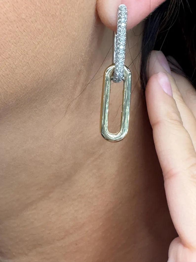 Zweifarbige Diamant-Tropfenohrringe aus hochglanzpoliertem Papierclip 1,04 Karat 14KT 6 Gramm im Zustand „Neu“ im Angebot in New York, NY