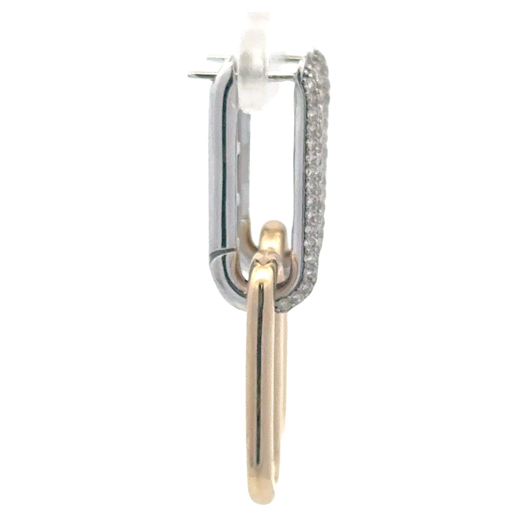 Zweifarbige Diamant-Tropfenohrringe aus hochglanzpoliertem Papierclip 1,04 Karat 14KT 6 Gramm im Angebot 1