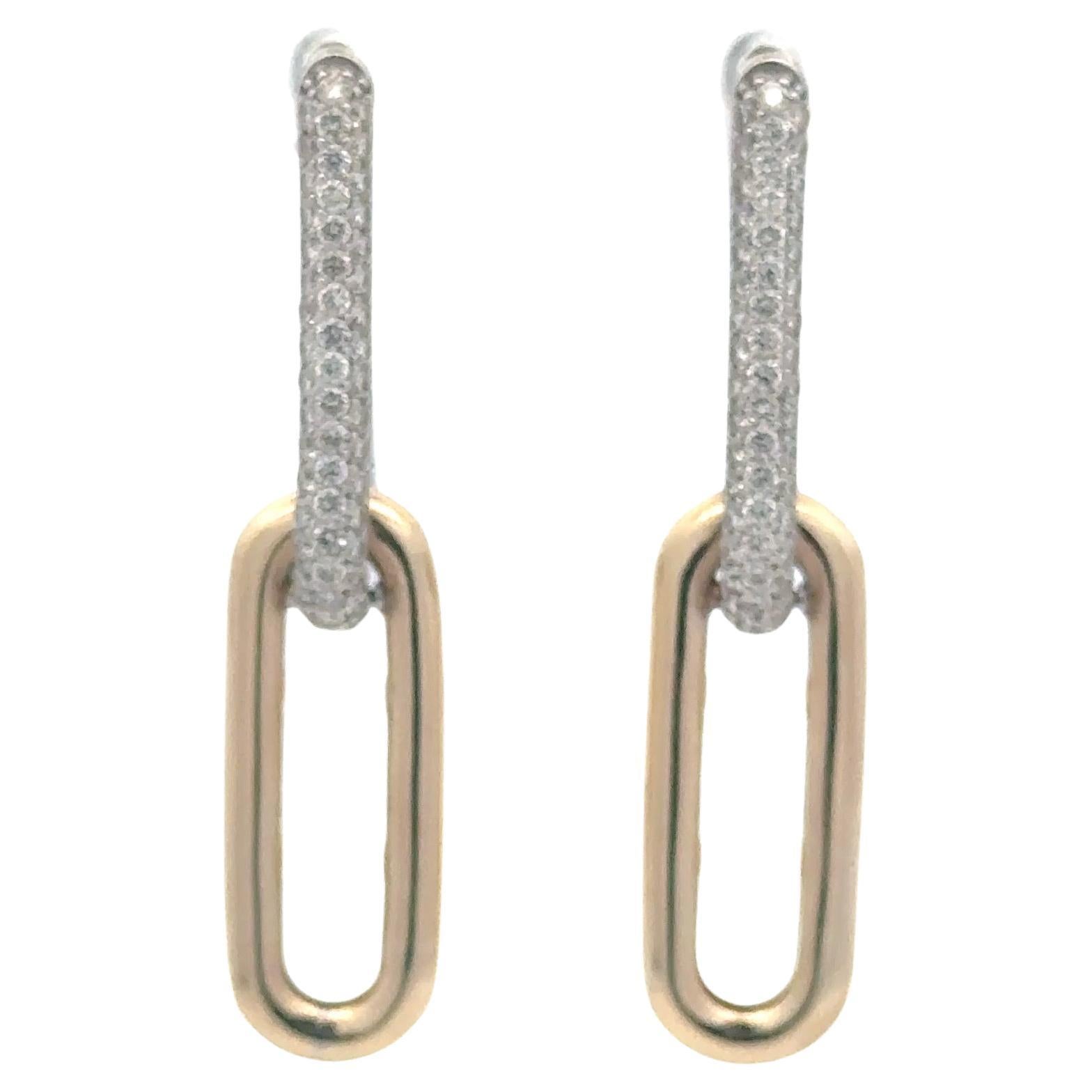 Pendientes de gota de clip con diamantes en dos tonos y alto brillo 1,04 quilates 14KT 6 gramos