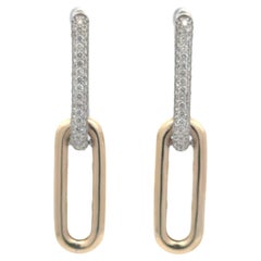 Two Tone Diamond High Polish Paperclip Drop Earrings 1.04 Carats 14KT 6 Grams