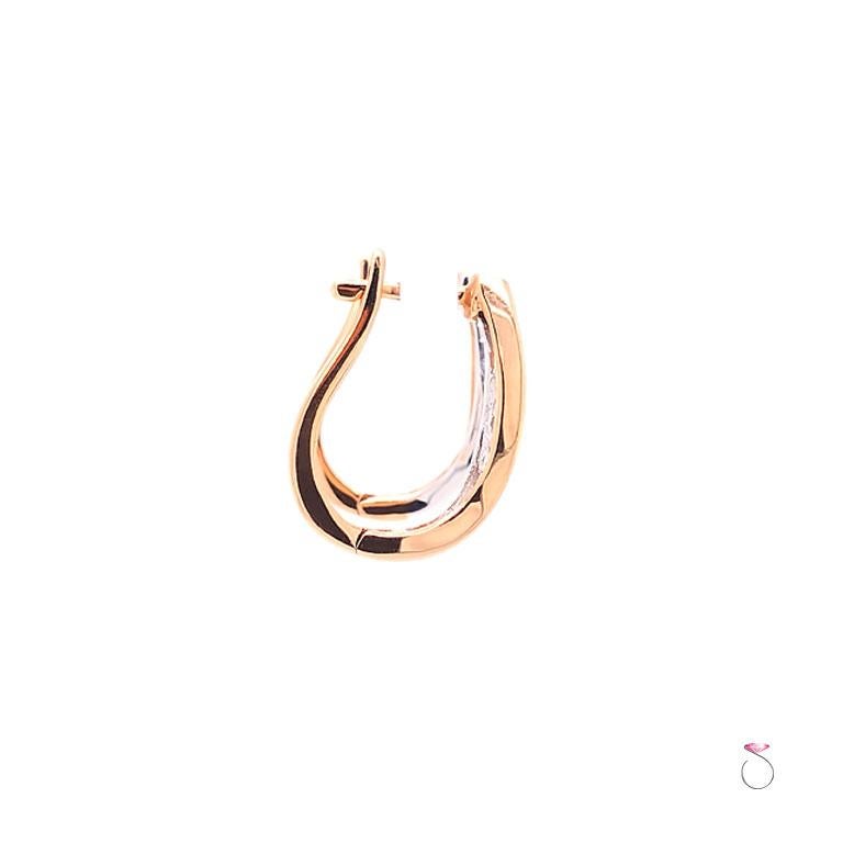 Round Cut Two-Tone Diamond Hoop Earrings, 0.14 Carat, 18 Karat White & Rose Gold Earrings For Sale