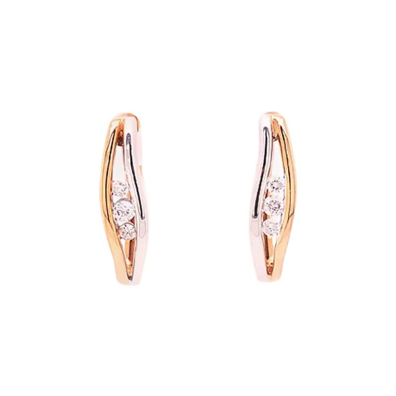 Two-Tone Diamond Hoop Earrings, 0.14 Carat, 18 Karat White & Rose Gold Earrings For Sale