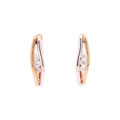 Two-Tone Diamond Hoop Earrings, 0.14 Carat, 18 Karat White & Rose Gold Earrings