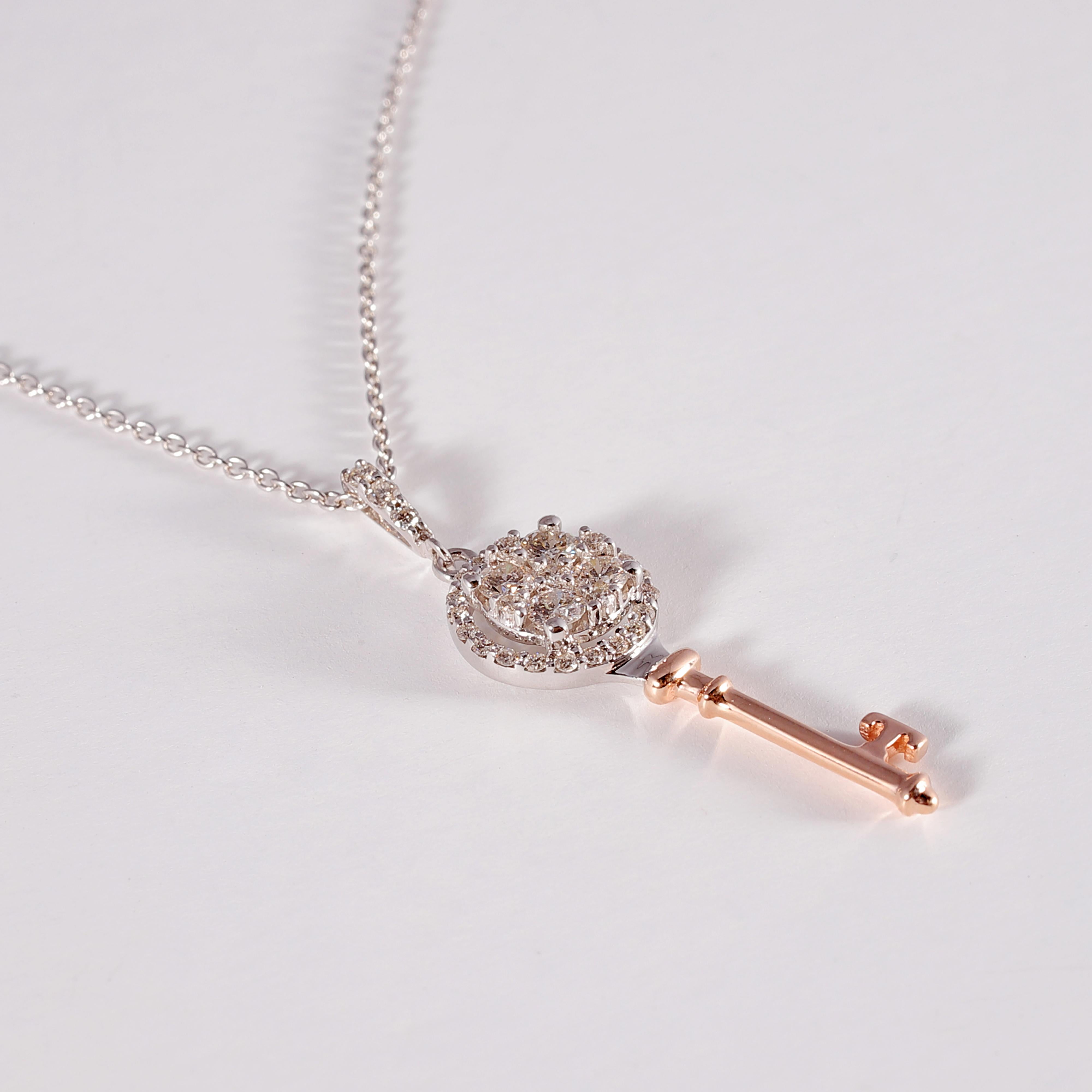 Women's or Men's Two-Tone Diamond Key Necklace For Sale