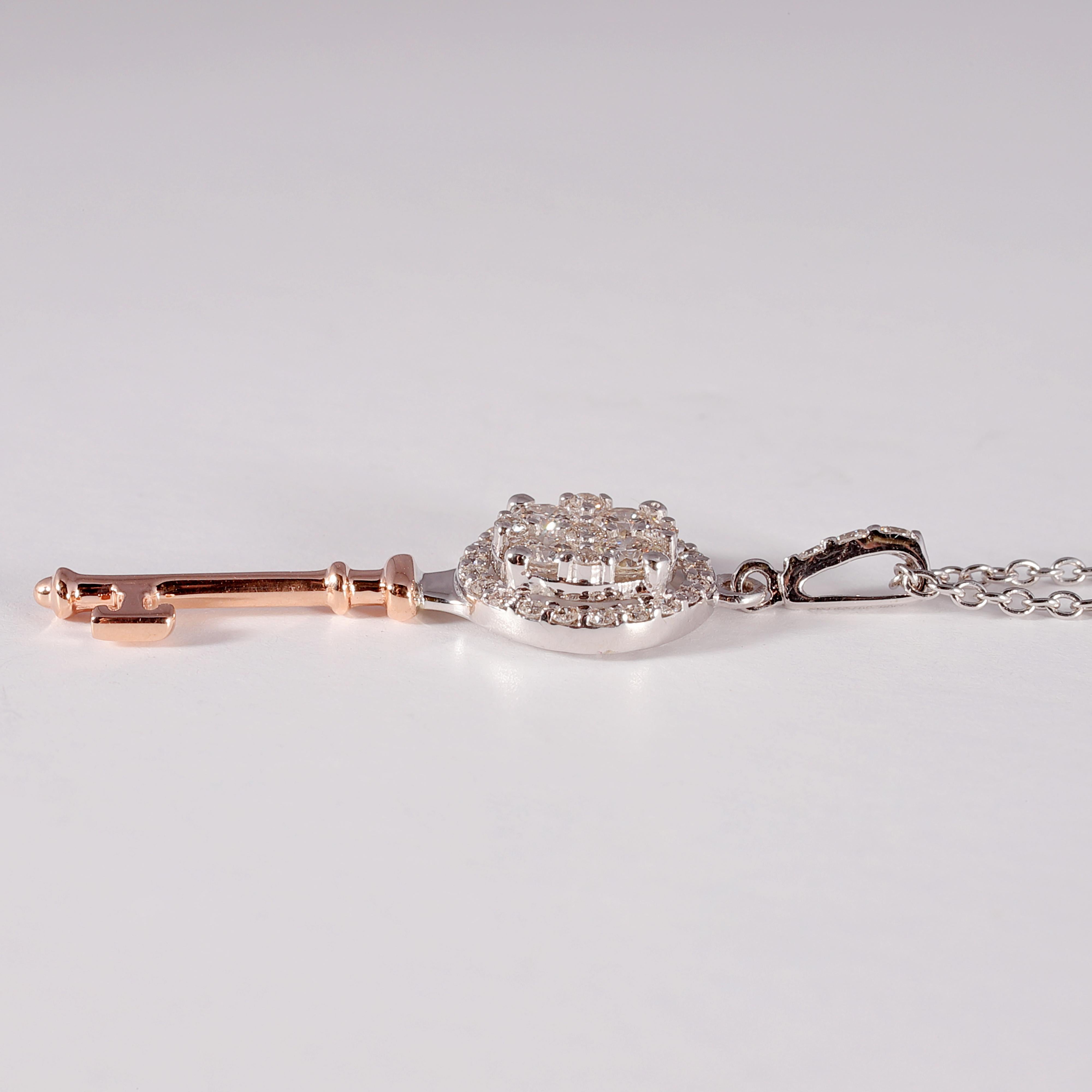 Two-Tone Diamond Key Necklace For Sale 1