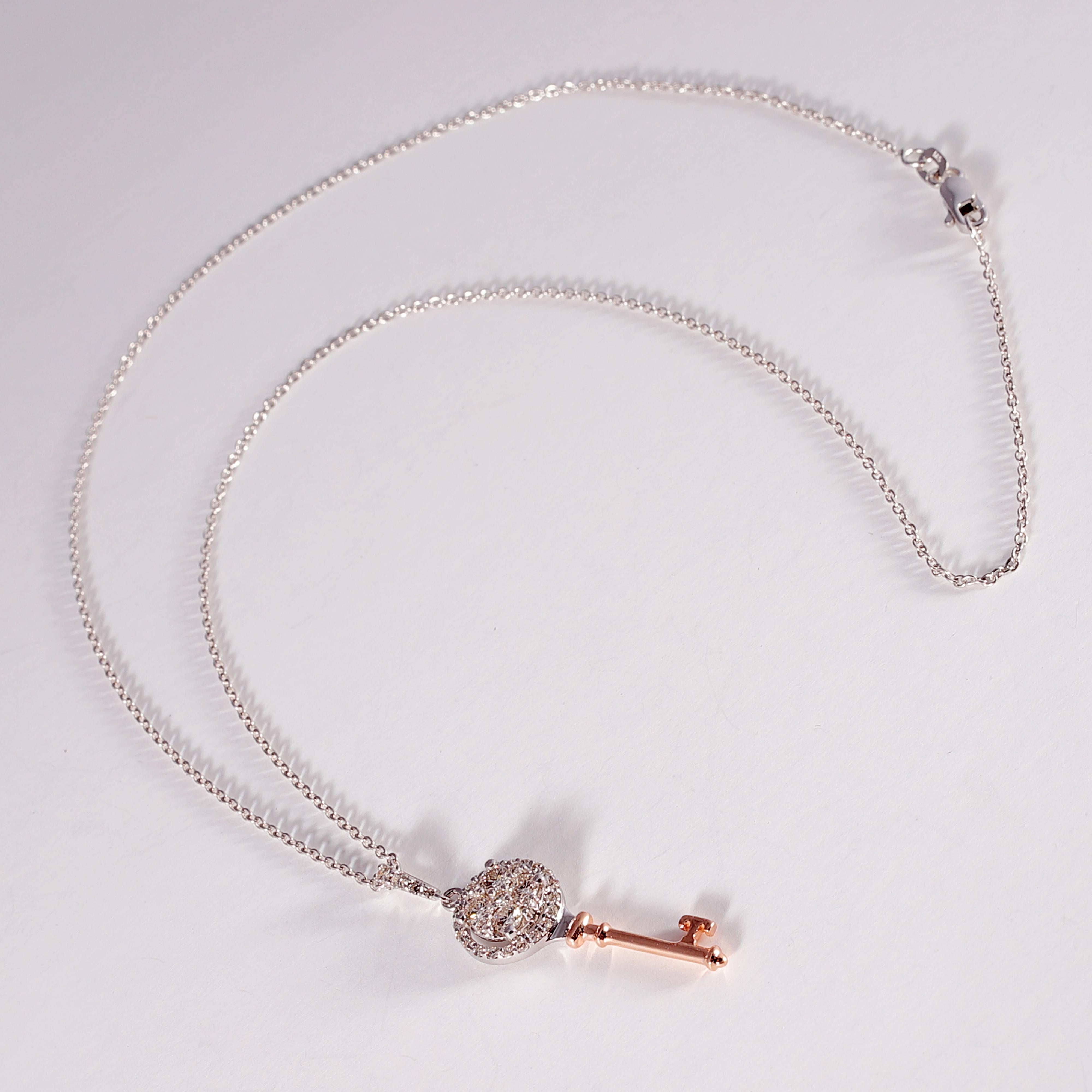 Schlüsselanhänger-Halskette mit zweifarbigen Diamanten im Angebot 3