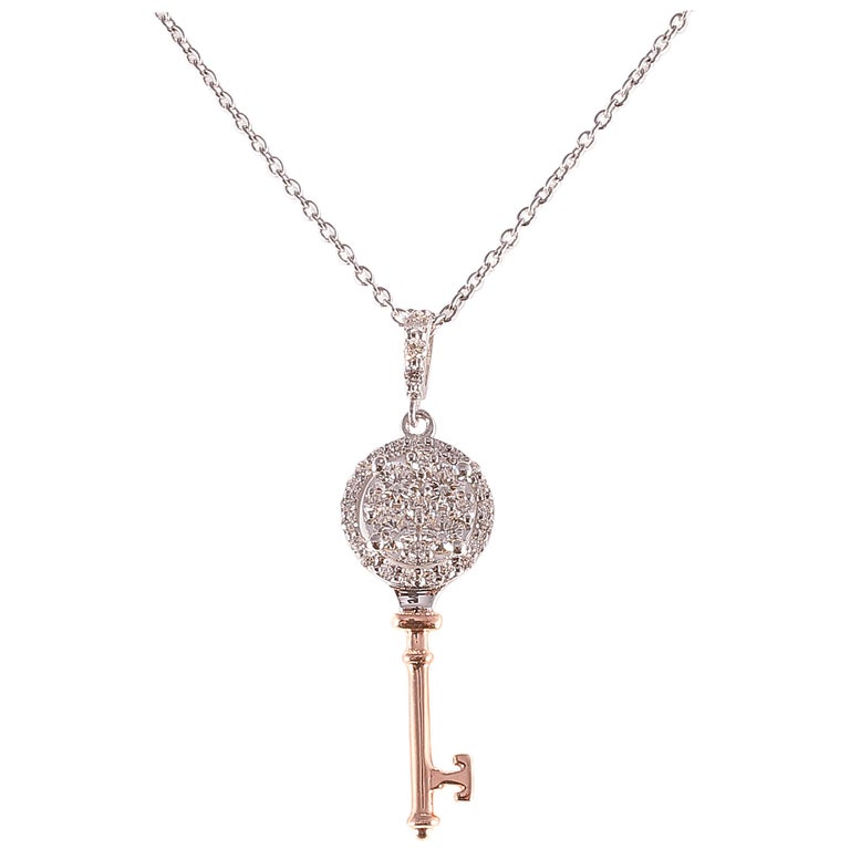 TwoTone Diamond Key Necklace For Sale at 1stDibs
