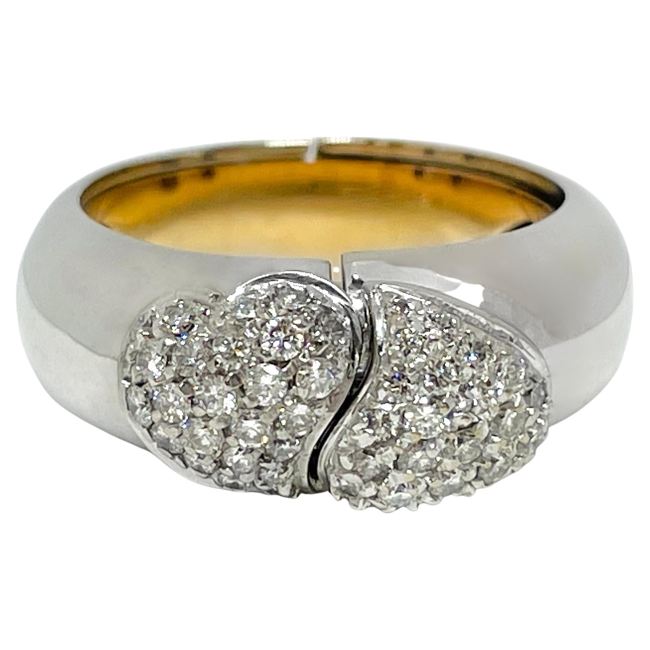 Two-Tone Diamond Pavé Hinged Dual "I Love You" Ring For Sale