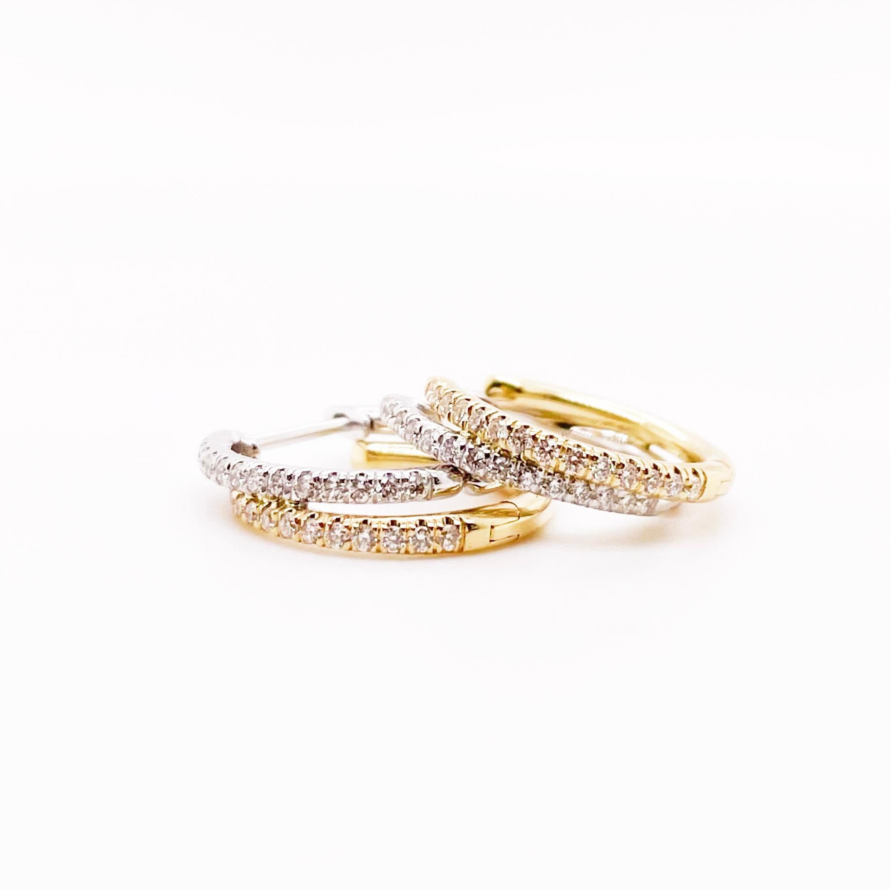 Contemporain Créoles Huggie pavées de diamants double empiècement EG13839 en vente