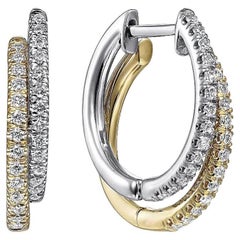 Zweifarbige Diamant-Pave Huggie-Creolen aus gemischtem Metall EG13839 mit doppeltem Stapel