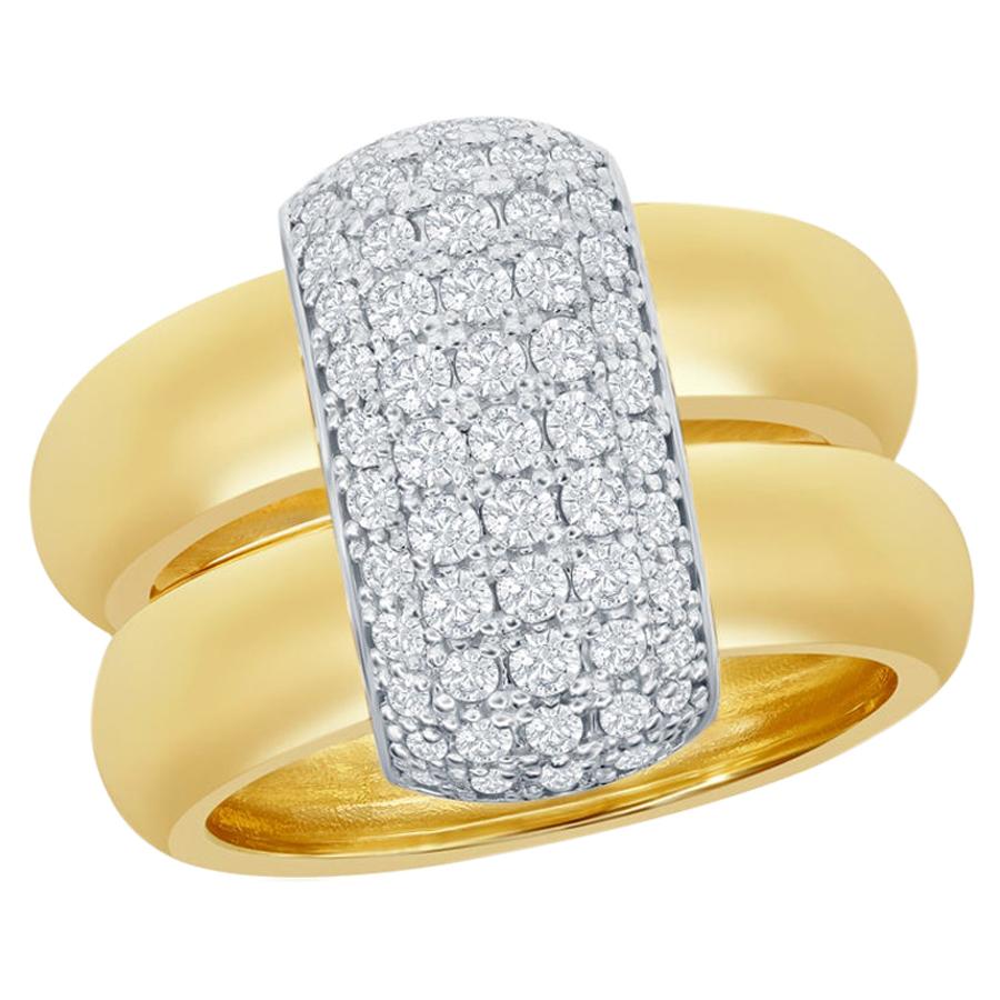 Bague « Pave » en or 14 carats avec diamants bicolores en vente