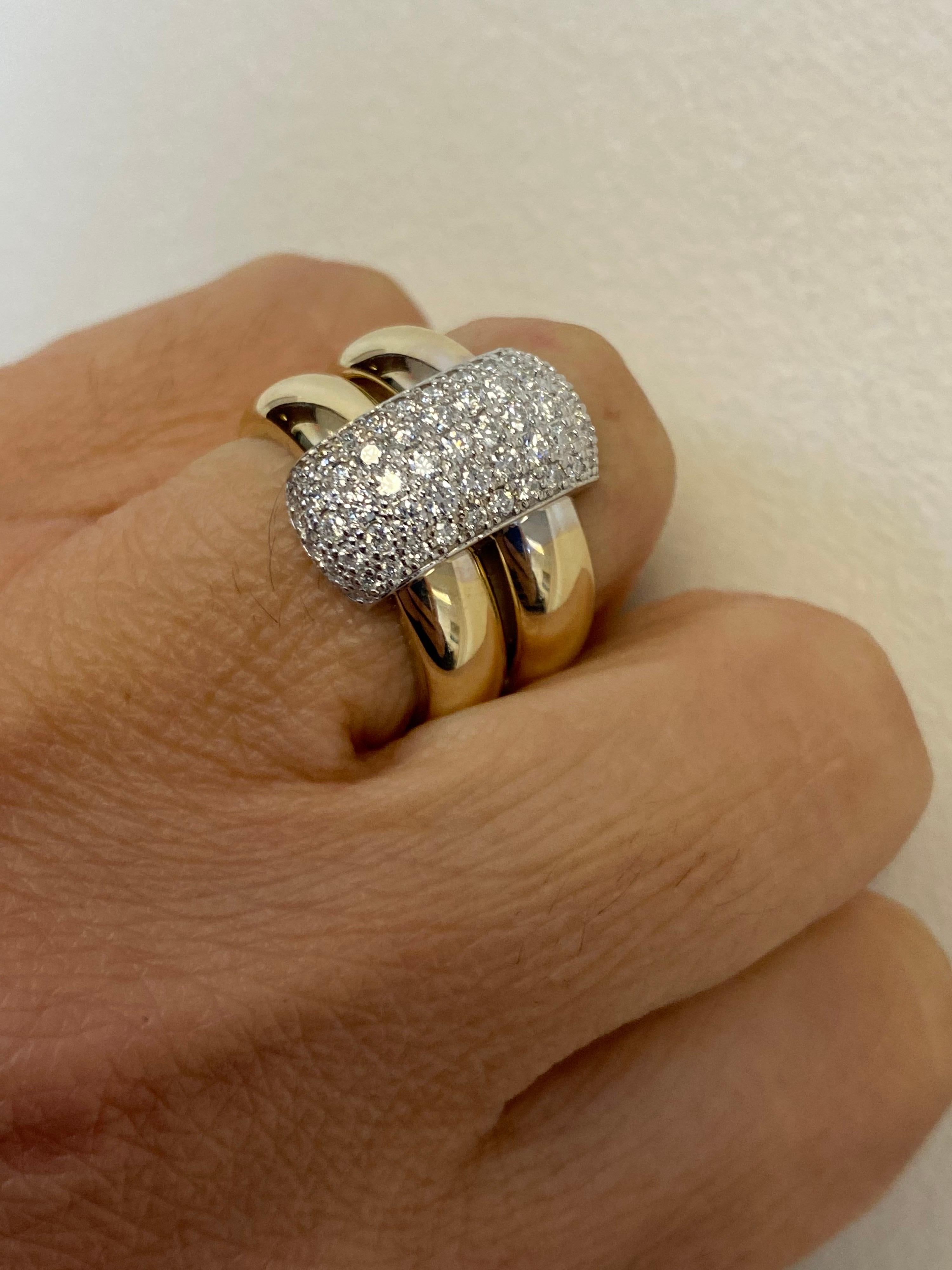 Two Tone Diamond Pave' Ring 14 Karat In New Condition For Sale In Great Neck, NY