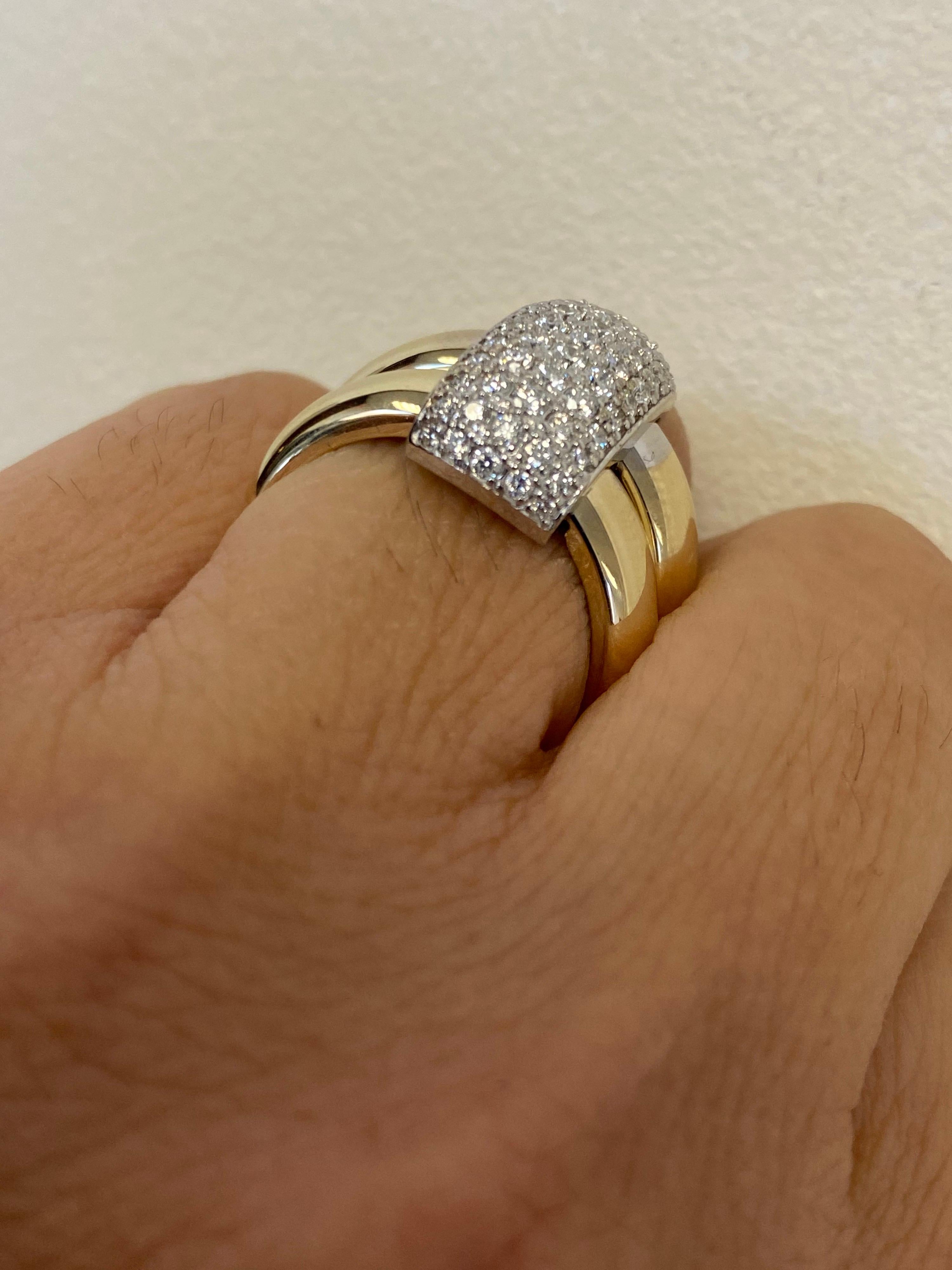 Women's Two Tone Diamond Pave' Ring 14 Karat For Sale