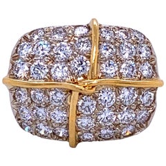 Vintage Two-Tone Diamond Ribbon Ring 2.64 Carat 18 Karat Yellow and White Gold