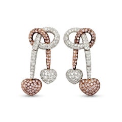 Two Tone Diamond Tassel Heart Earrings