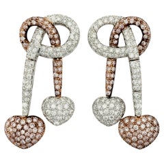 Two Tone Diamond Tassel Heart Earrings