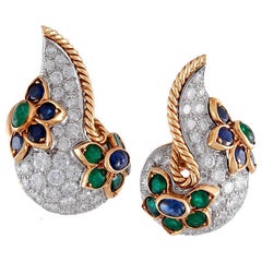 Diamond Sapphire Emerald Paisley Earrings